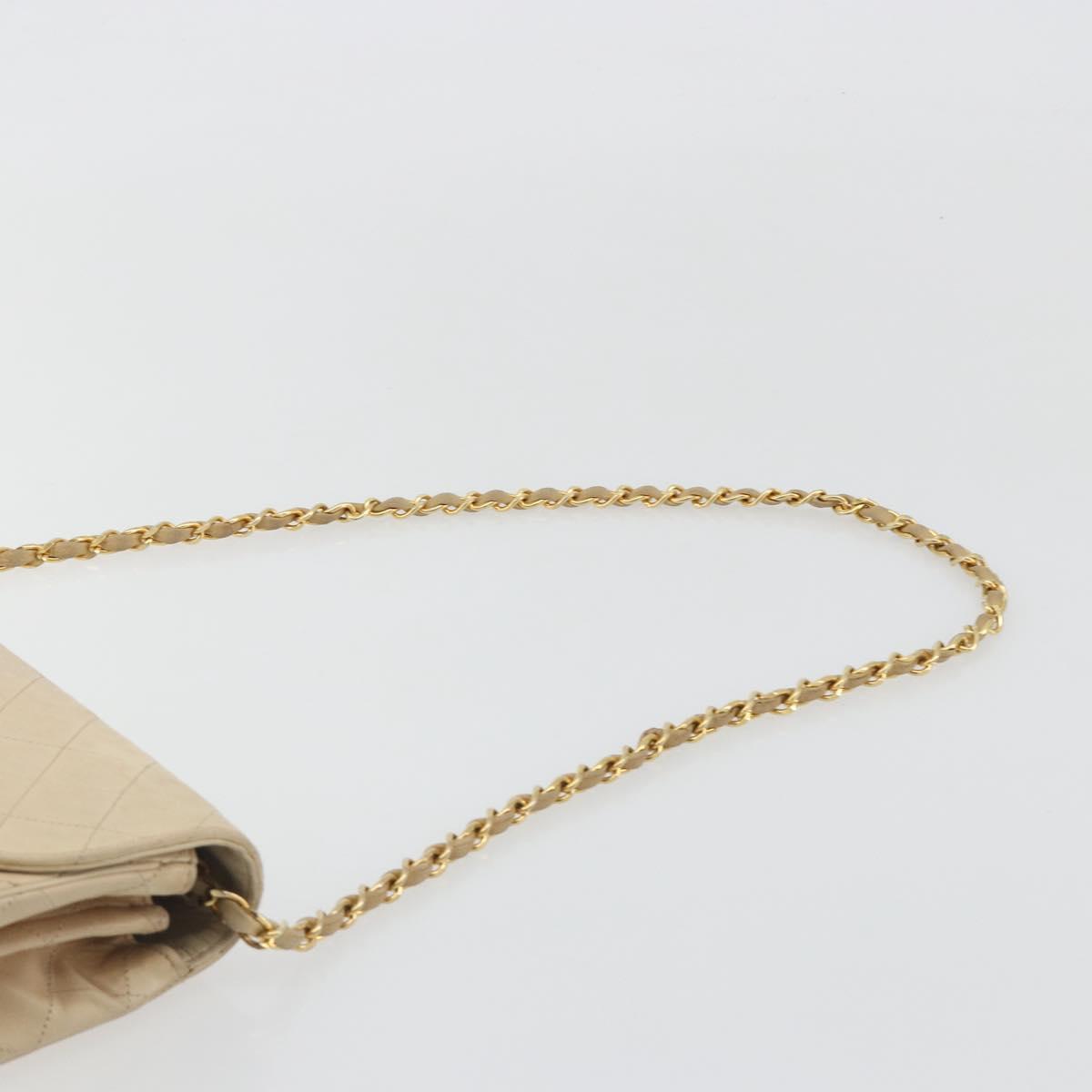 CHANEL Matelasse Chain Shoulder Bag Lamb Skin Beige Gold CC Auth bs36200