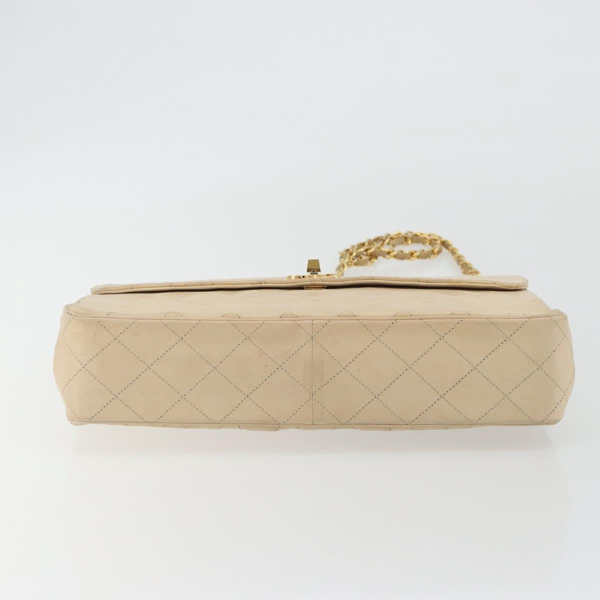 CHANEL Matelasse Chain Shoulder Bag Lamb Skin Beige Gold CC Auth bs36200