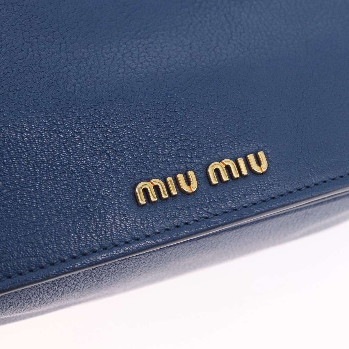 Miu Miu Hand Bag Leather 2way Blue Gold Auth bs36201A