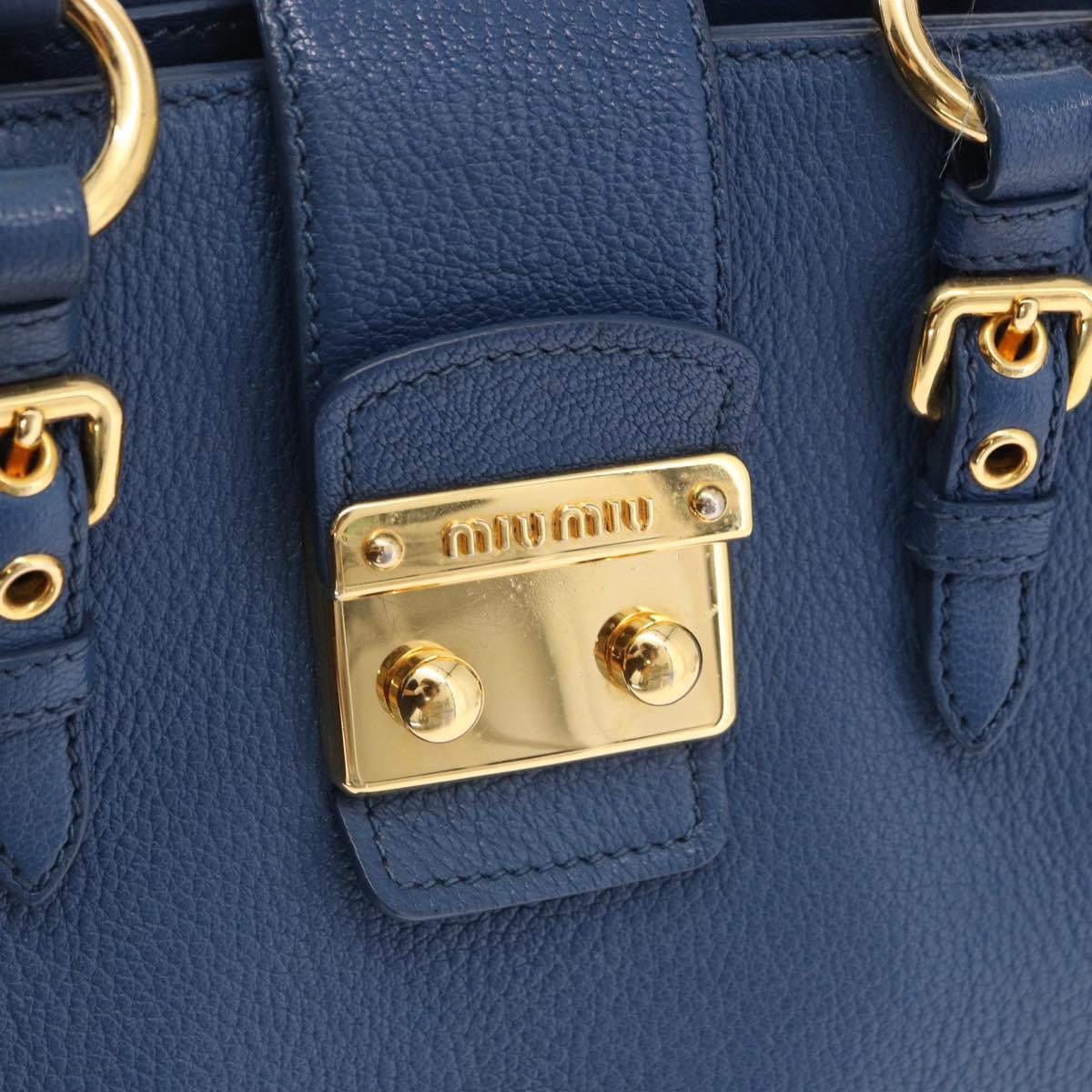 Miu Miu Hand Bag Leather 2way Blue Gold Auth bs36201A