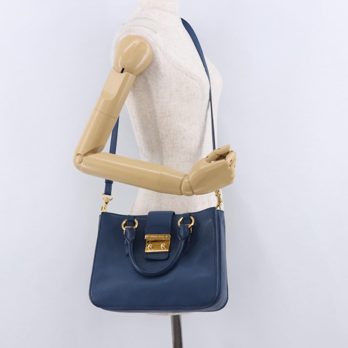 Miu Miu Hand Bag Leather 2way Blue Gold Auth bs36201A
