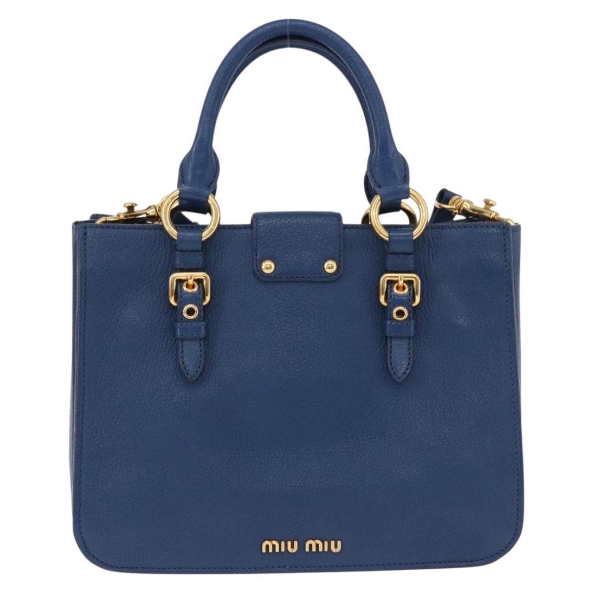 Miu Miu Hand Bag Leather 2way Blue Gold Auth bs36201A