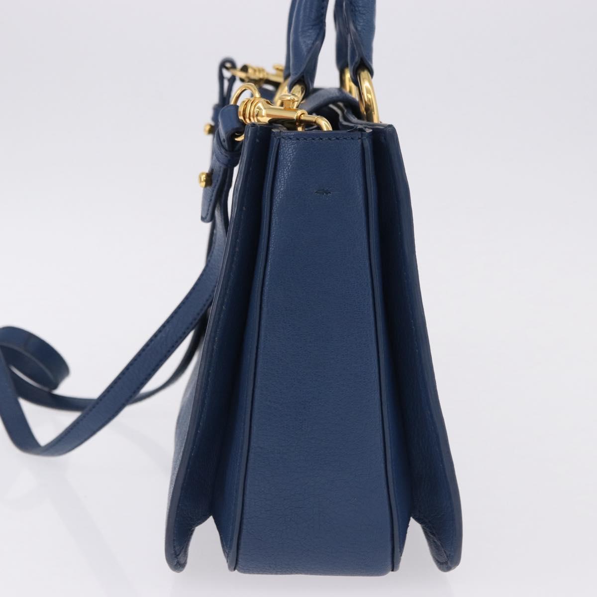 Miu Miu Hand Bag Leather 2way Blue Gold Auth bs36201A