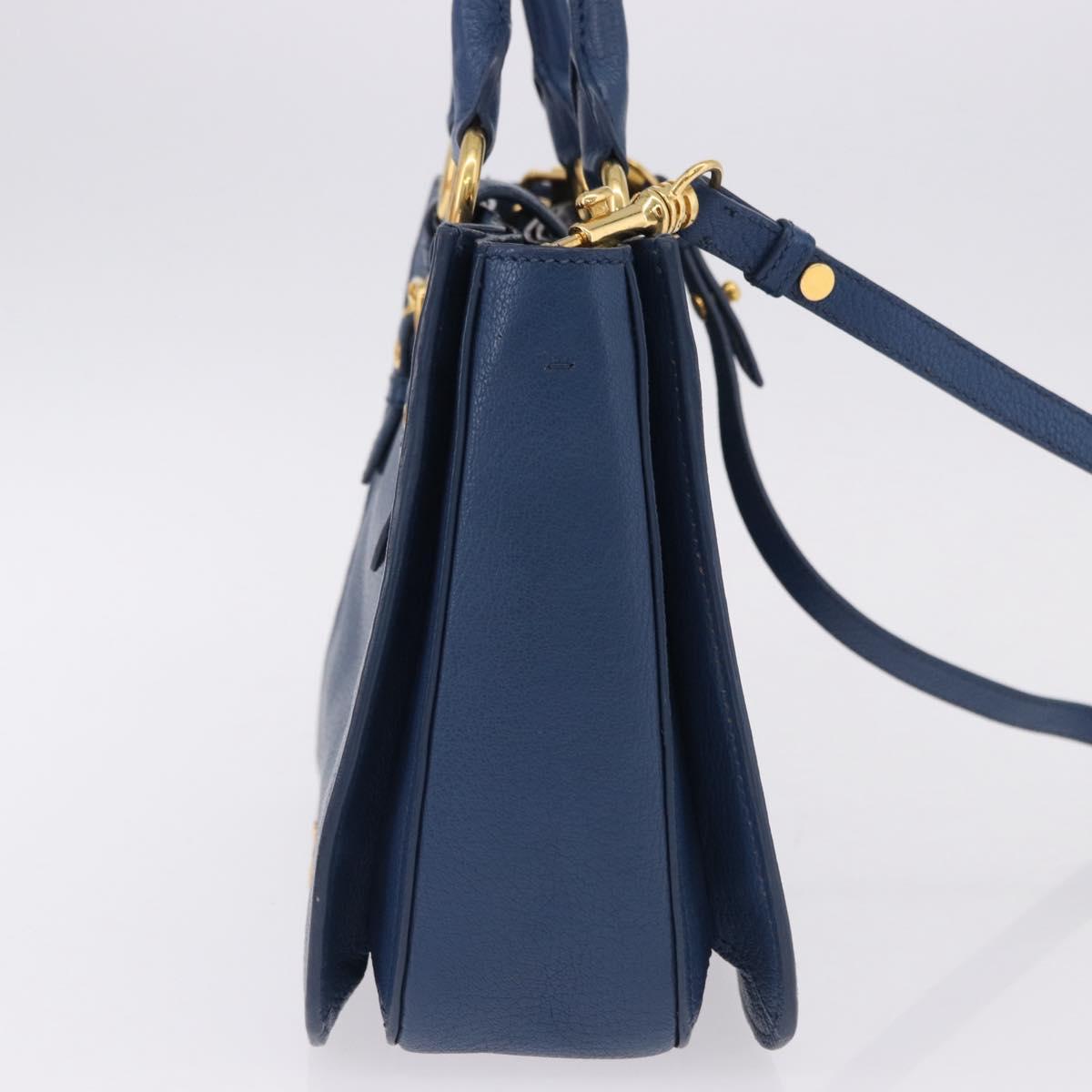 Miu Miu Hand Bag Leather 2way Blue Gold Auth bs36201A