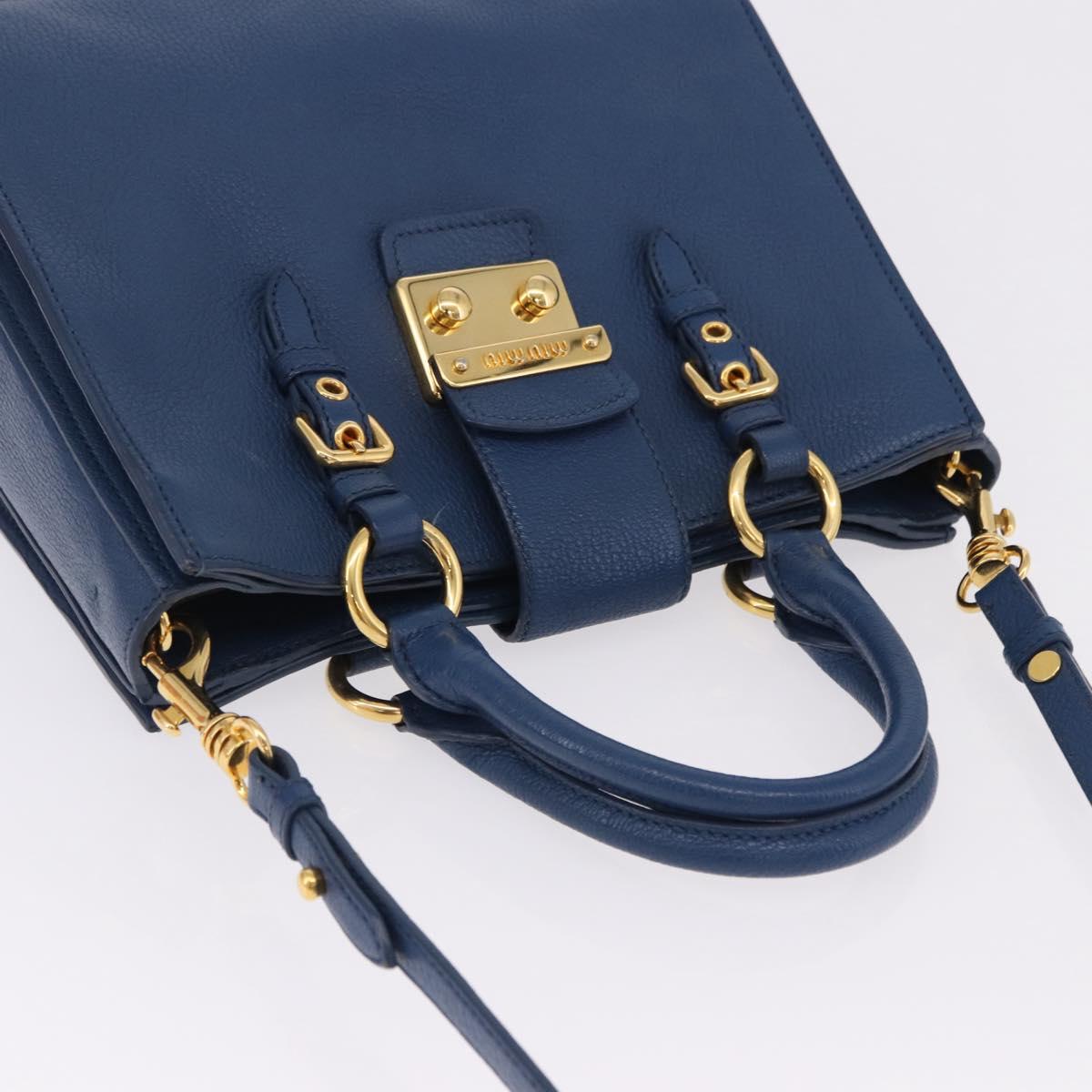 Miu Miu Hand Bag Leather 2way Blue Gold Auth bs36201A