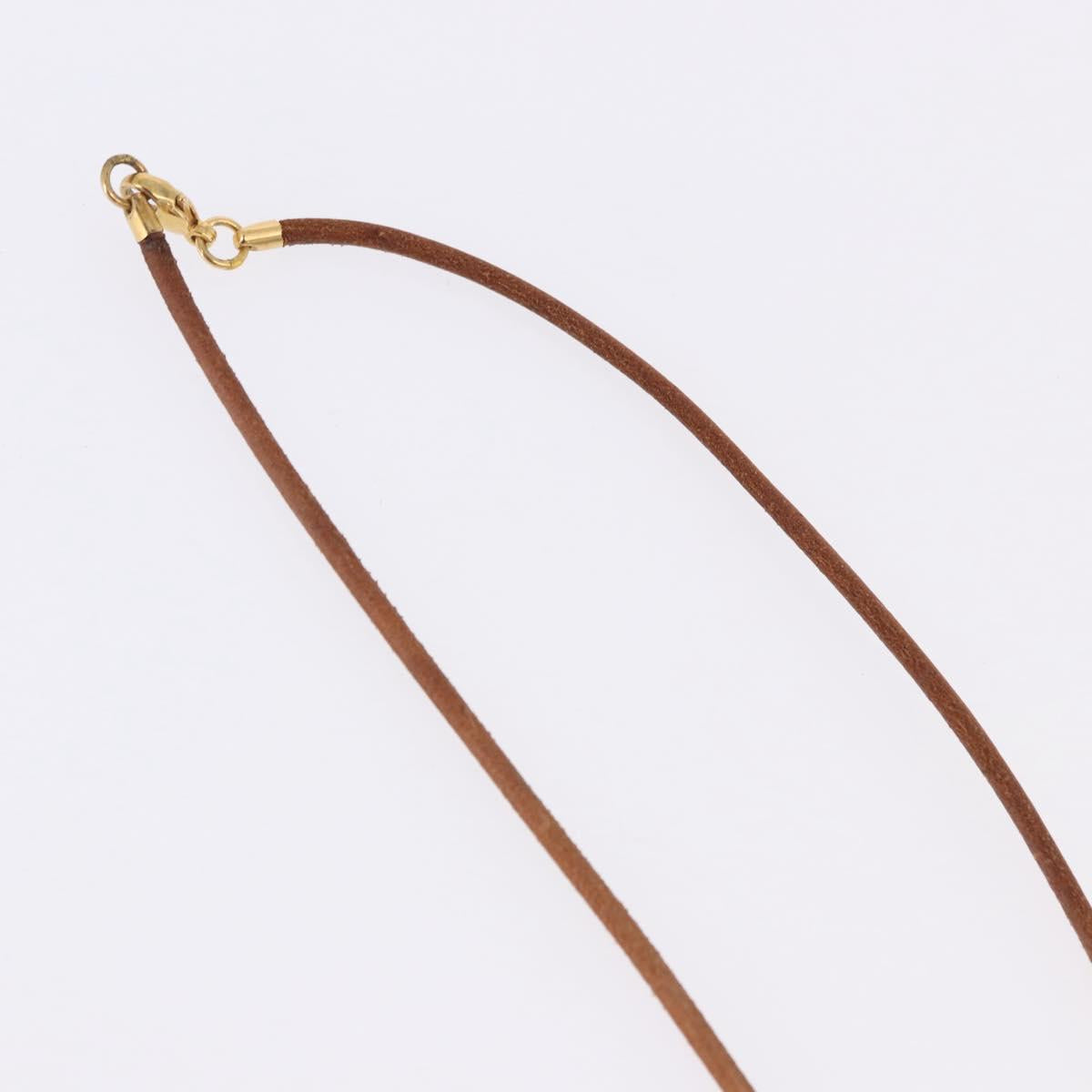 HERMES Shuval Necklace Leather Brown Auth bs36204