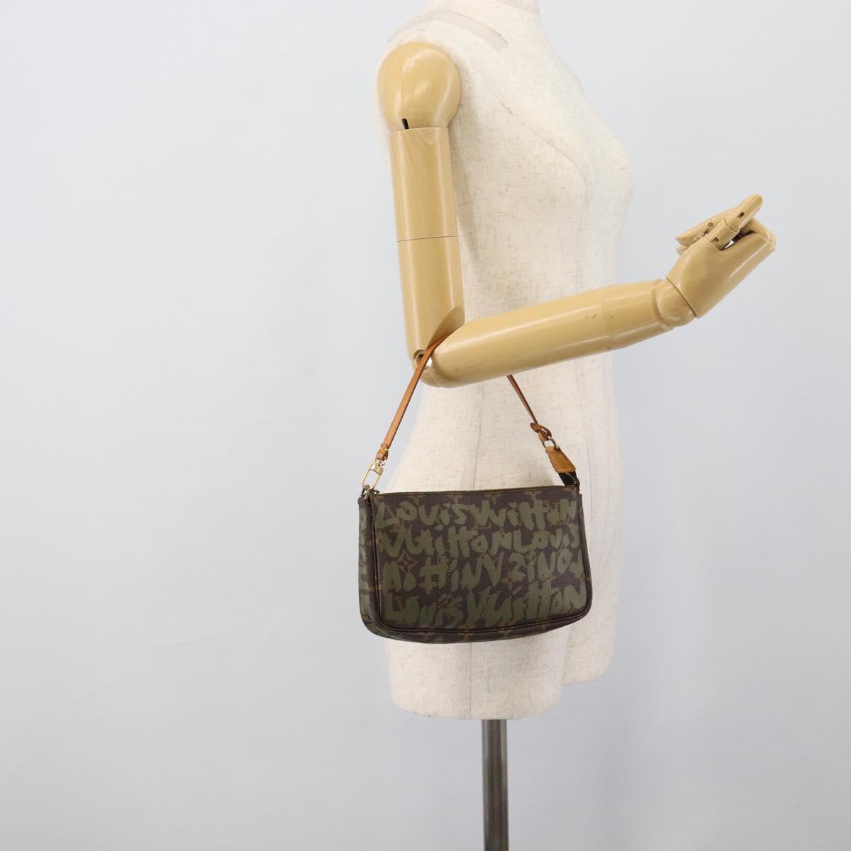LOUIS VUITTON Monogram Graffiti Pochette Accessoires Khaki M92191 Auth bs36205A