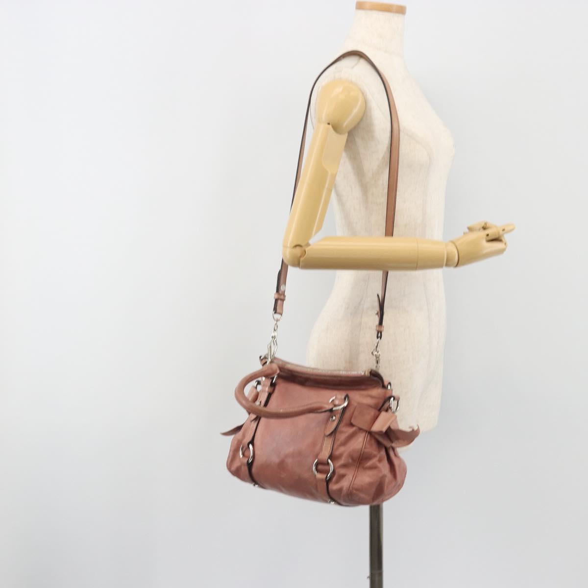 Miu Miu Side Ribbon Hand Bag Leather 2way Pink Silver Auth bs36207