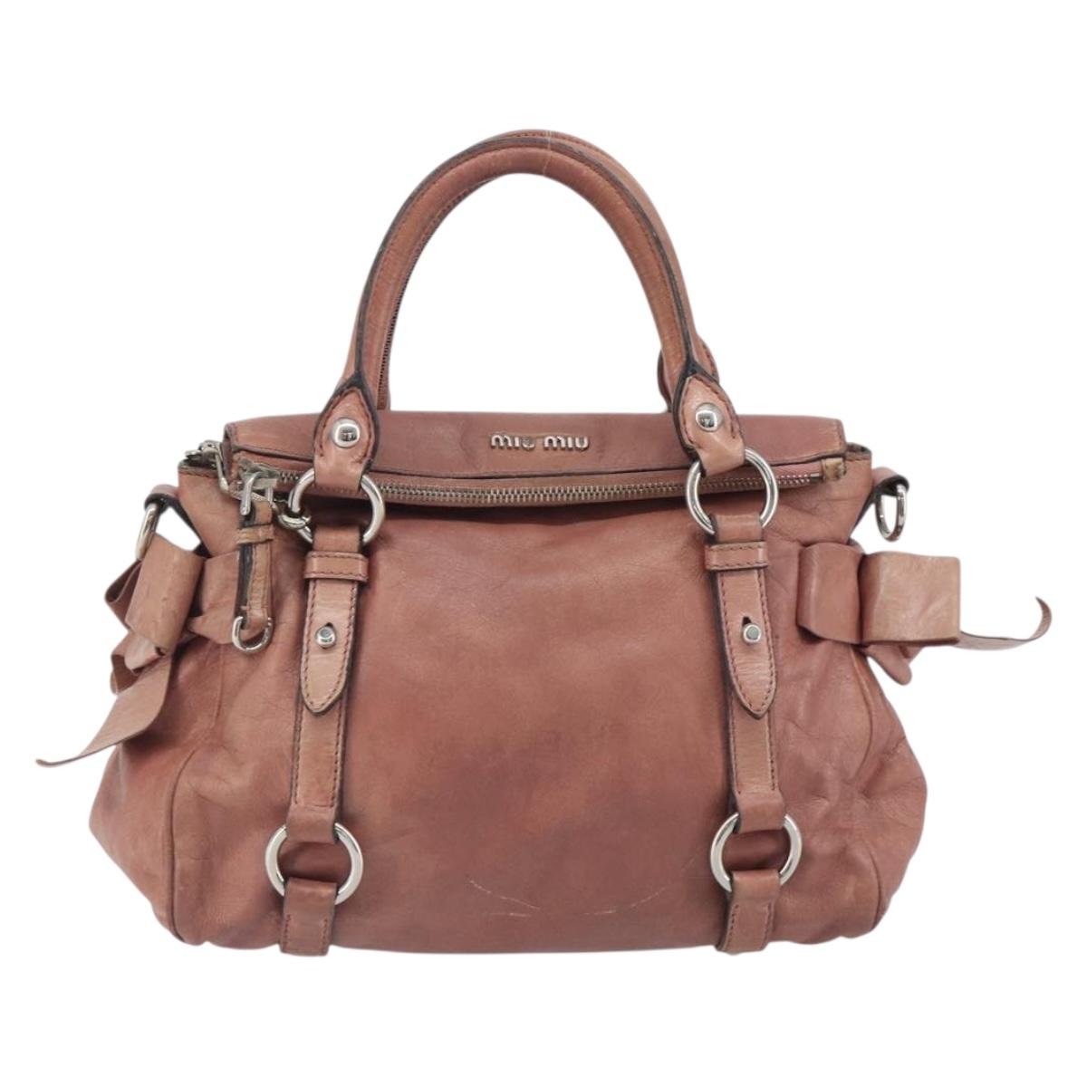 Miu Miu Side Ribbon Hand Bag Leather 2way Pink Silver Auth bs36207
