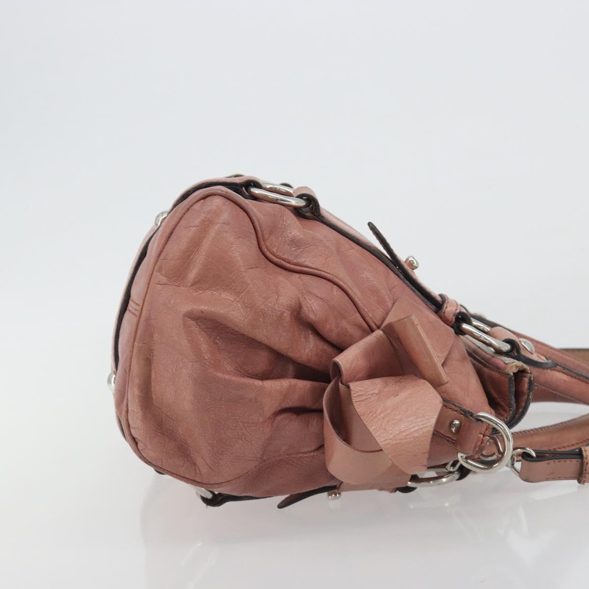 Miu Miu Side Ribbon Hand Bag Leather 2way Pink Silver Auth bs36207