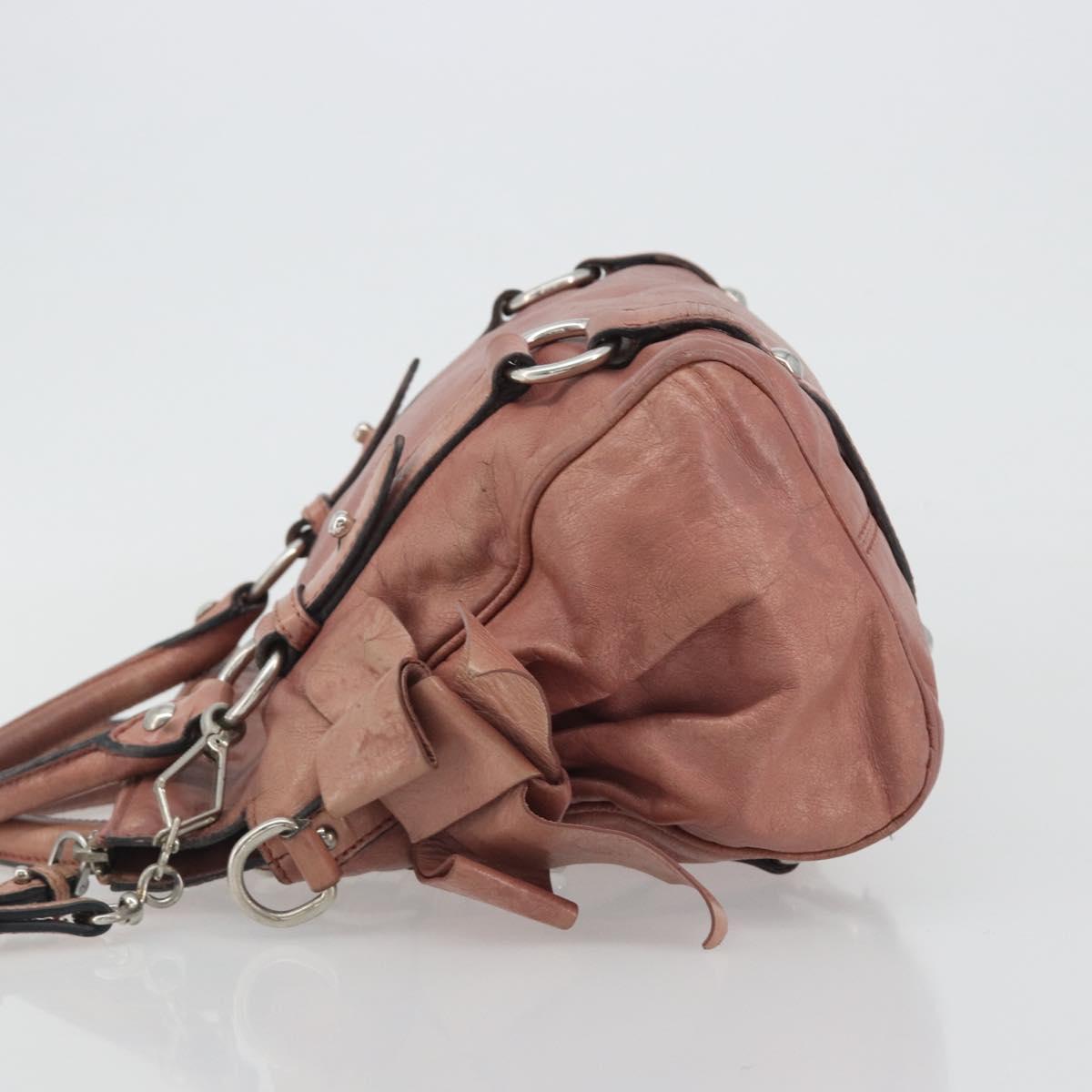 Miu Miu Side Ribbon Hand Bag Leather 2way Pink Silver Auth bs36207