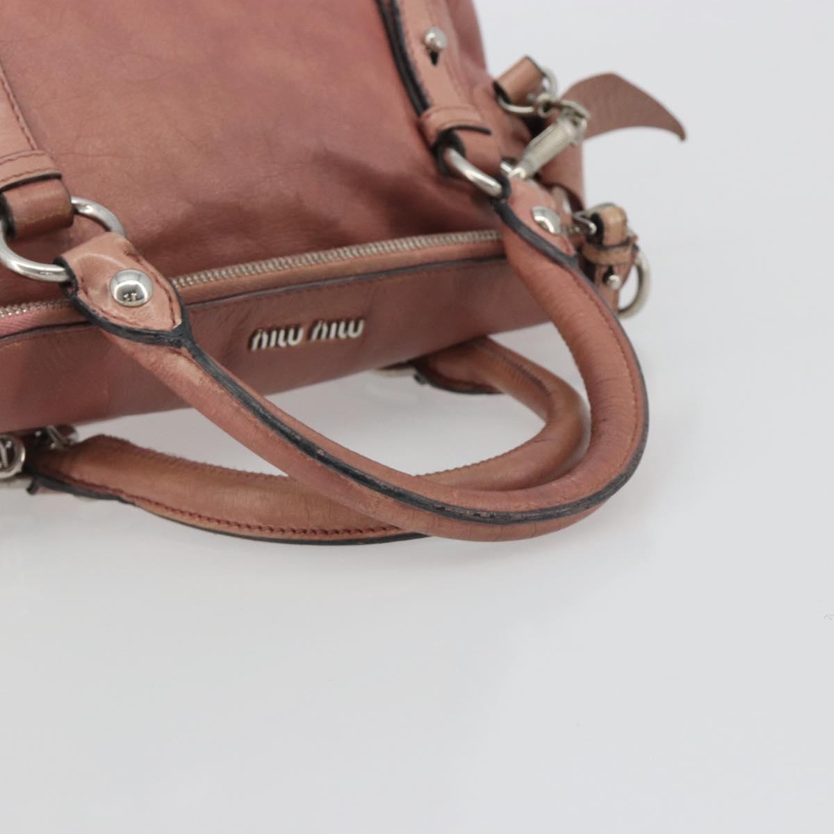 Miu Miu Side Ribbon Hand Bag Leather 2way Pink Silver Auth bs36207