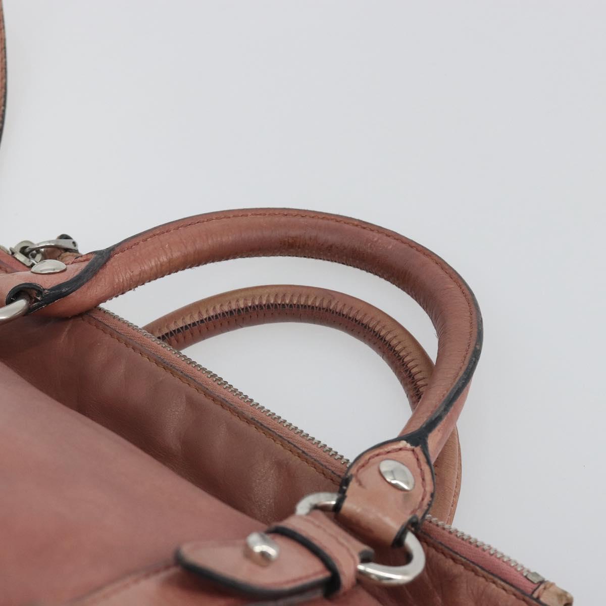 Miu Miu Side Ribbon Hand Bag Leather 2way Pink Silver Auth bs36207