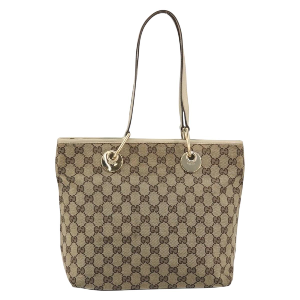 GUCCI GG Canvas Tote Bag Beige Gold 139552 Auth bs36222