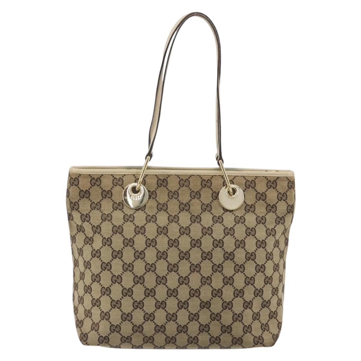 GUCCI GG Canvas Tote Bag Beige Gold 139552 Auth bs36222