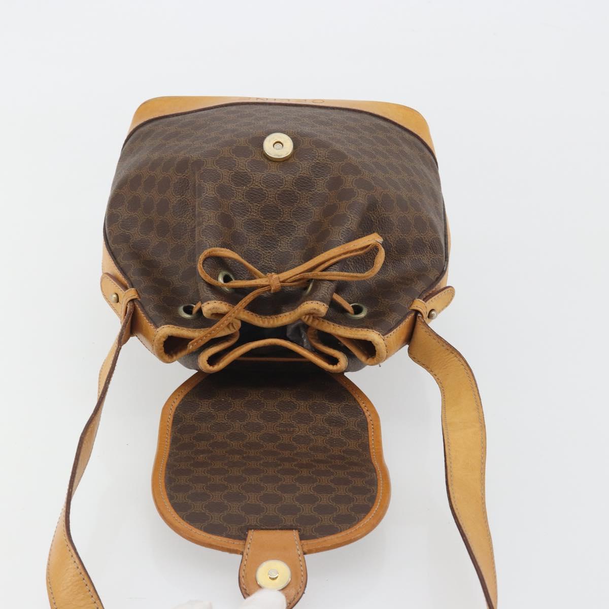 CELINE Macadam Canvas Shoulder Bag PVC Leather Brown Gold Auth bs36223