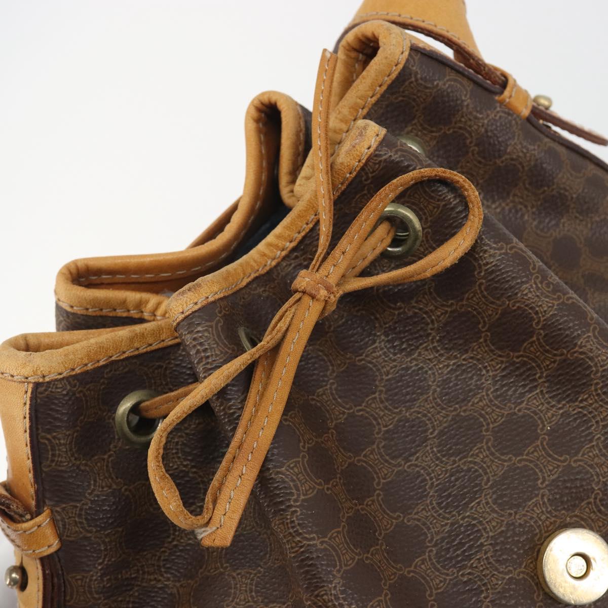 CELINE Macadam Canvas Shoulder Bag PVC Leather Brown Gold Auth bs36223