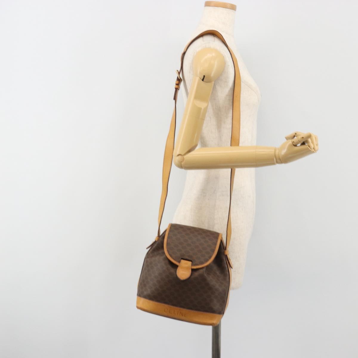 CELINE Macadam Canvas Shoulder Bag PVC Leather Brown Gold Auth bs36223