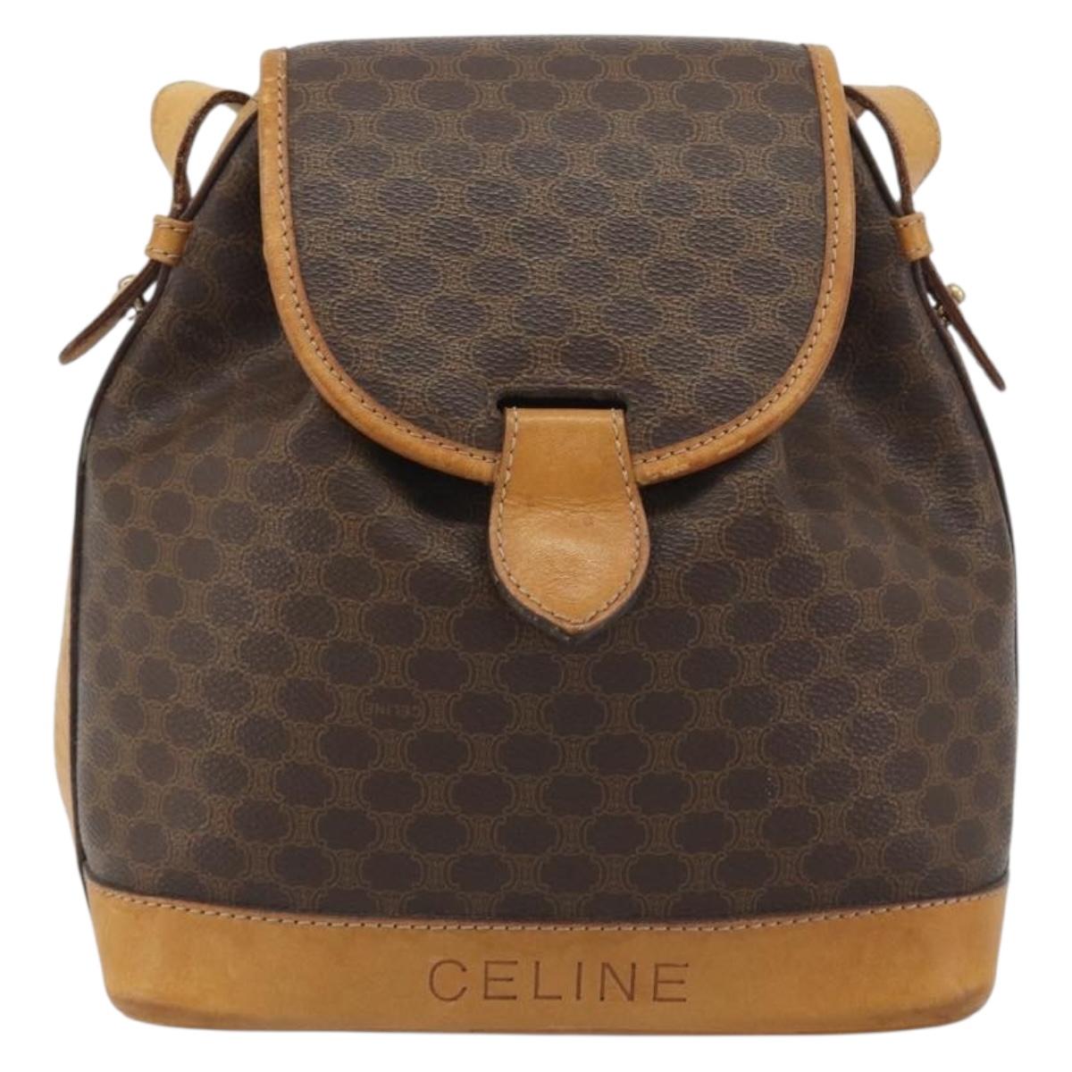 CELINE Macadam Canvas Shoulder Bag PVC Leather Brown Gold Auth bs36223