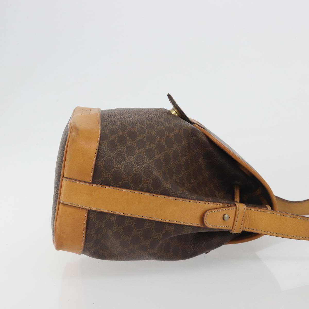 CELINE Macadam Canvas Shoulder Bag PVC Leather Brown Gold Auth bs36223