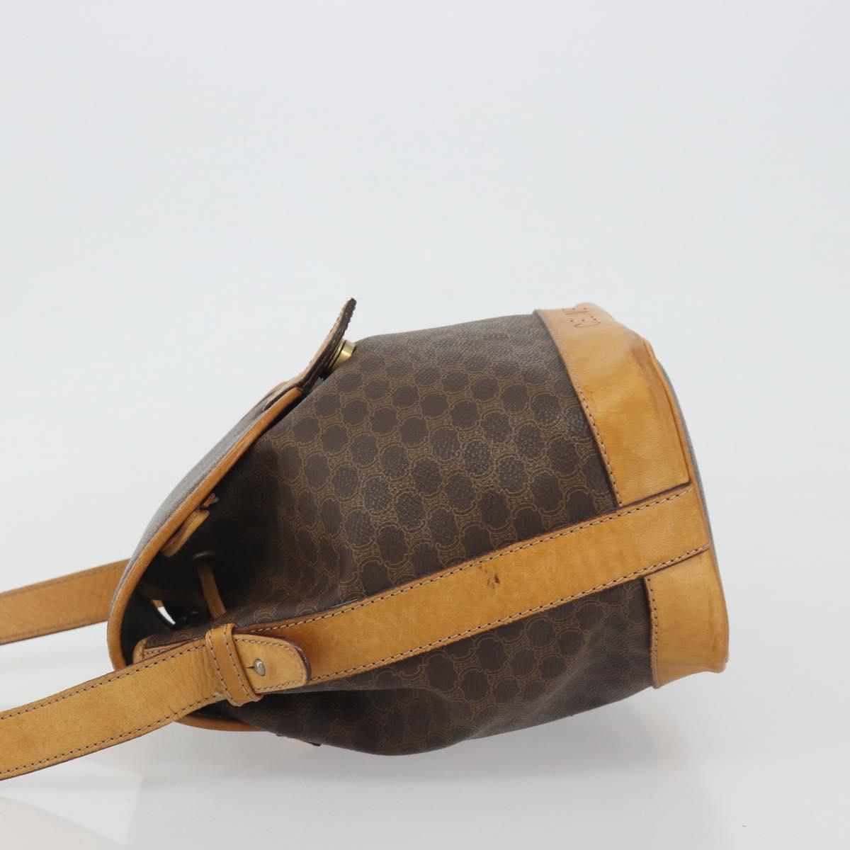 CELINE Macadam Canvas Shoulder Bag PVC Leather Brown Gold Auth bs36223