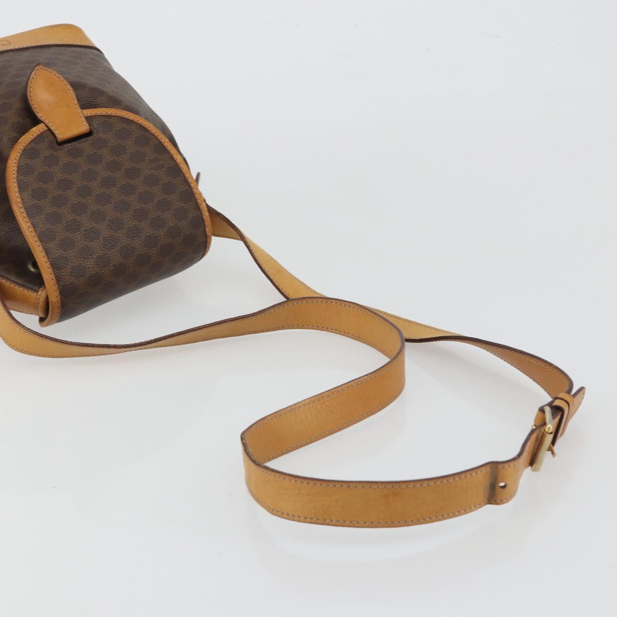 CELINE Macadam Canvas Shoulder Bag PVC Leather Brown Gold Auth bs36223