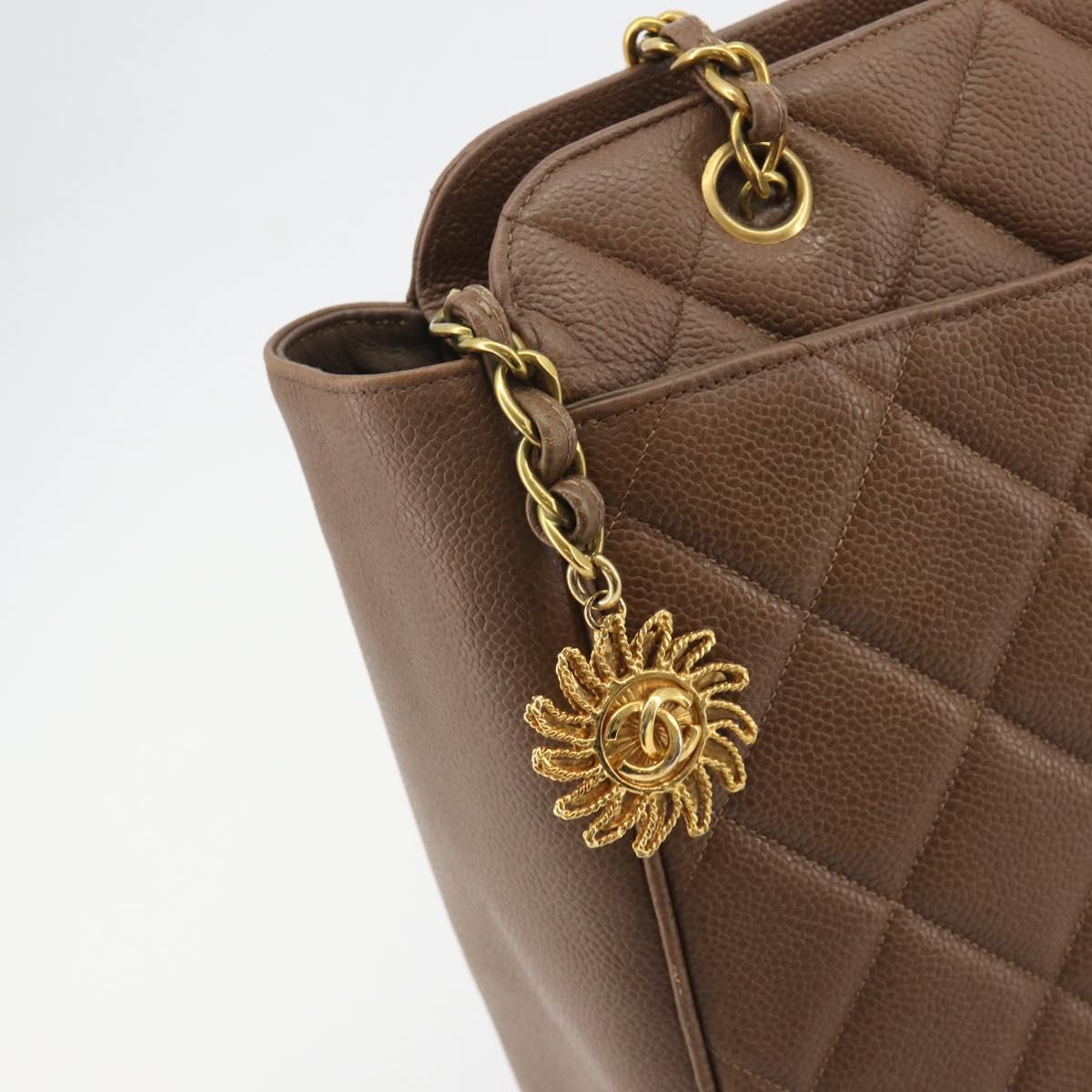 CHANEL Matelasse Chain Shoulder Bag Caviar Skin Brown Gold CC Auth bs36224V