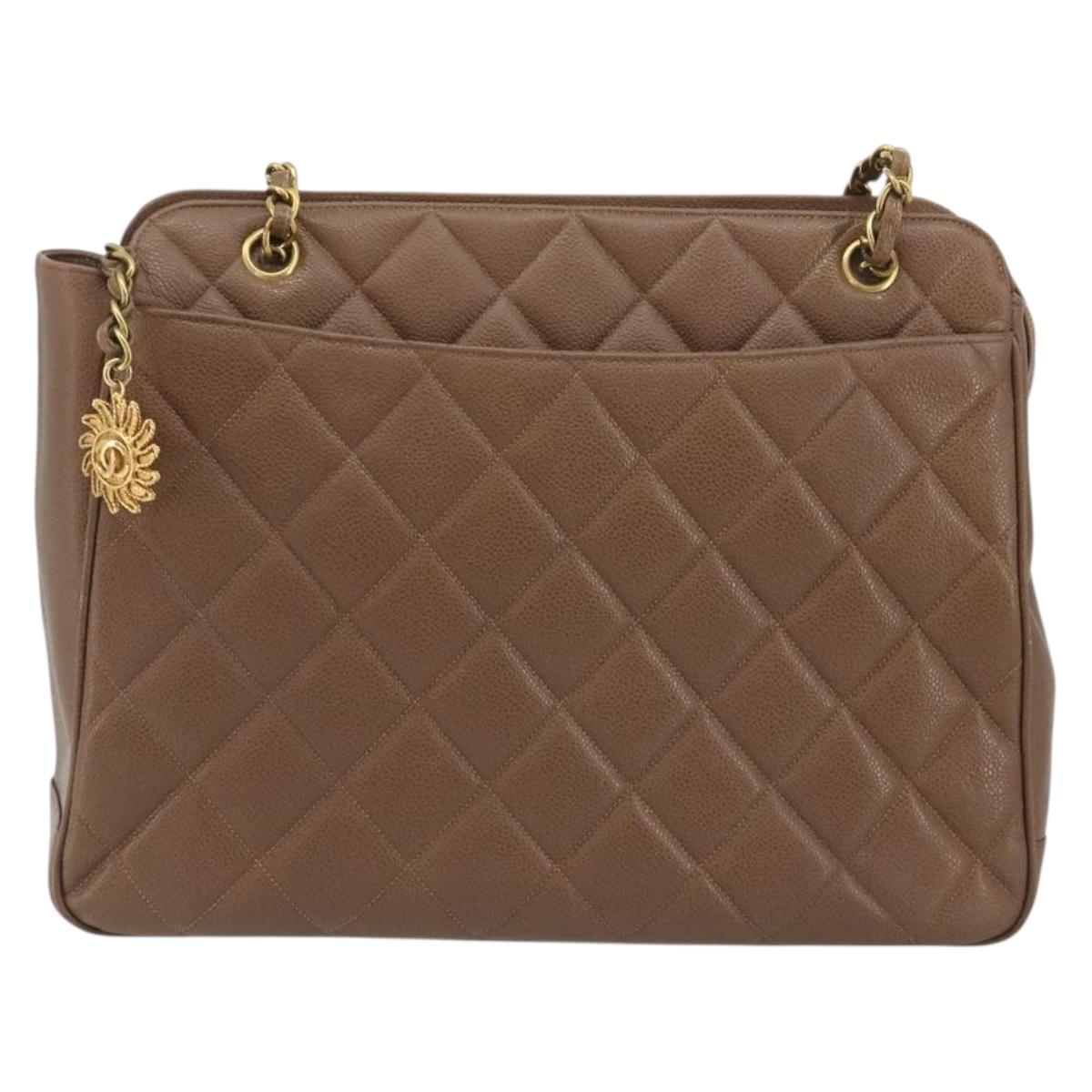 CHANEL Matelasse Chain Shoulder Bag Caviar Skin Brown Gold CC Auth bs36224V