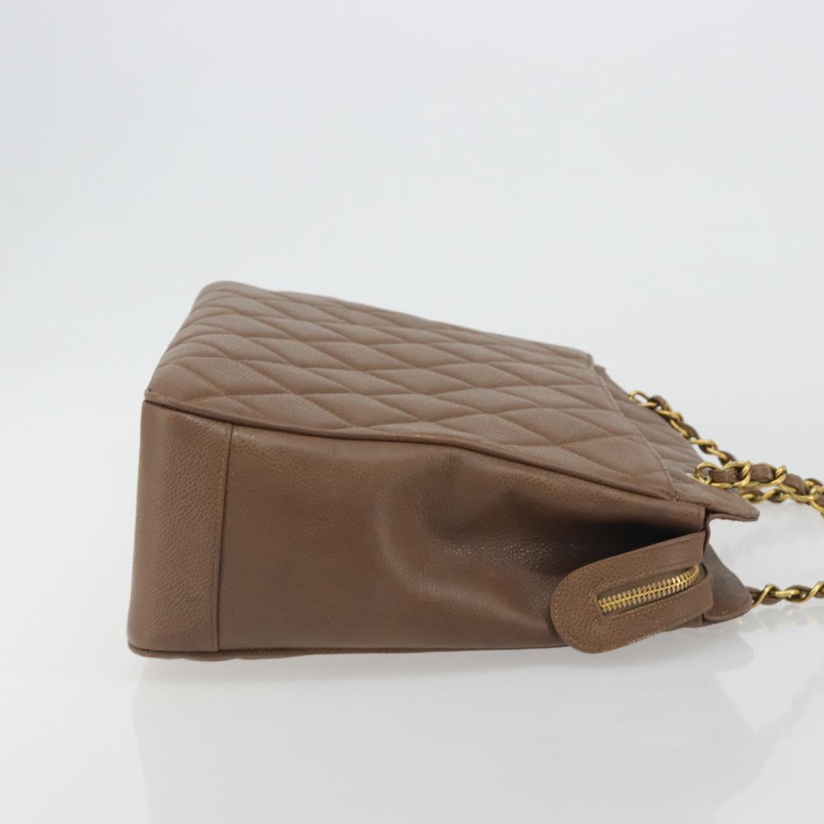 CHANEL Matelasse Chain Shoulder Bag Caviar Skin Brown Gold CC Auth bs36224V