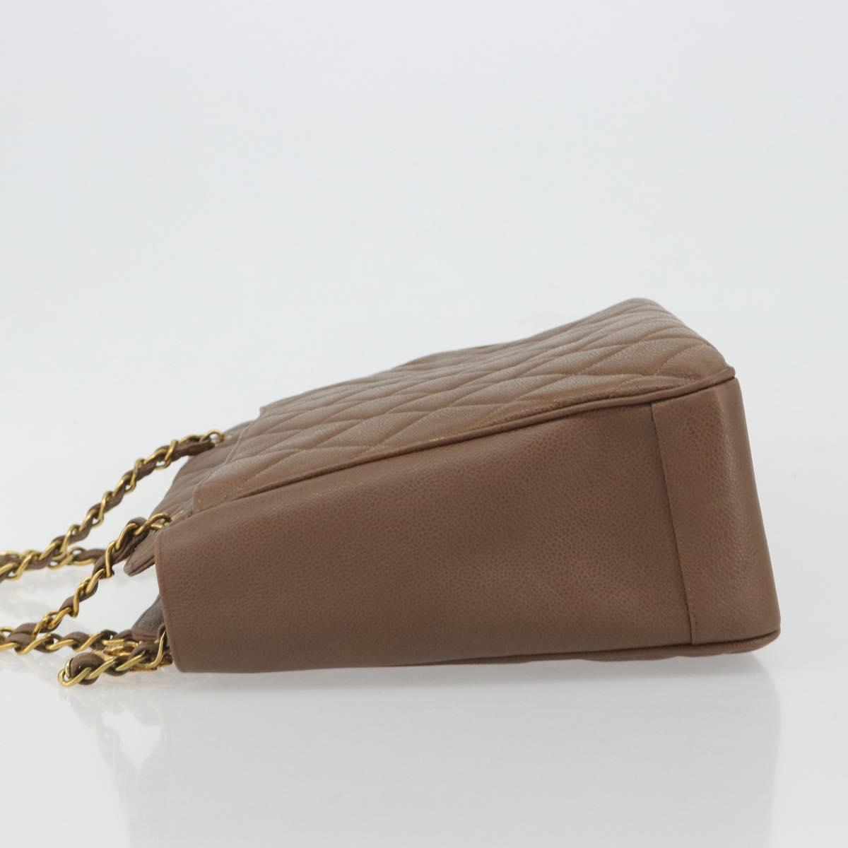 CHANEL Matelasse Chain Shoulder Bag Caviar Skin Brown Gold CC Auth bs36224V