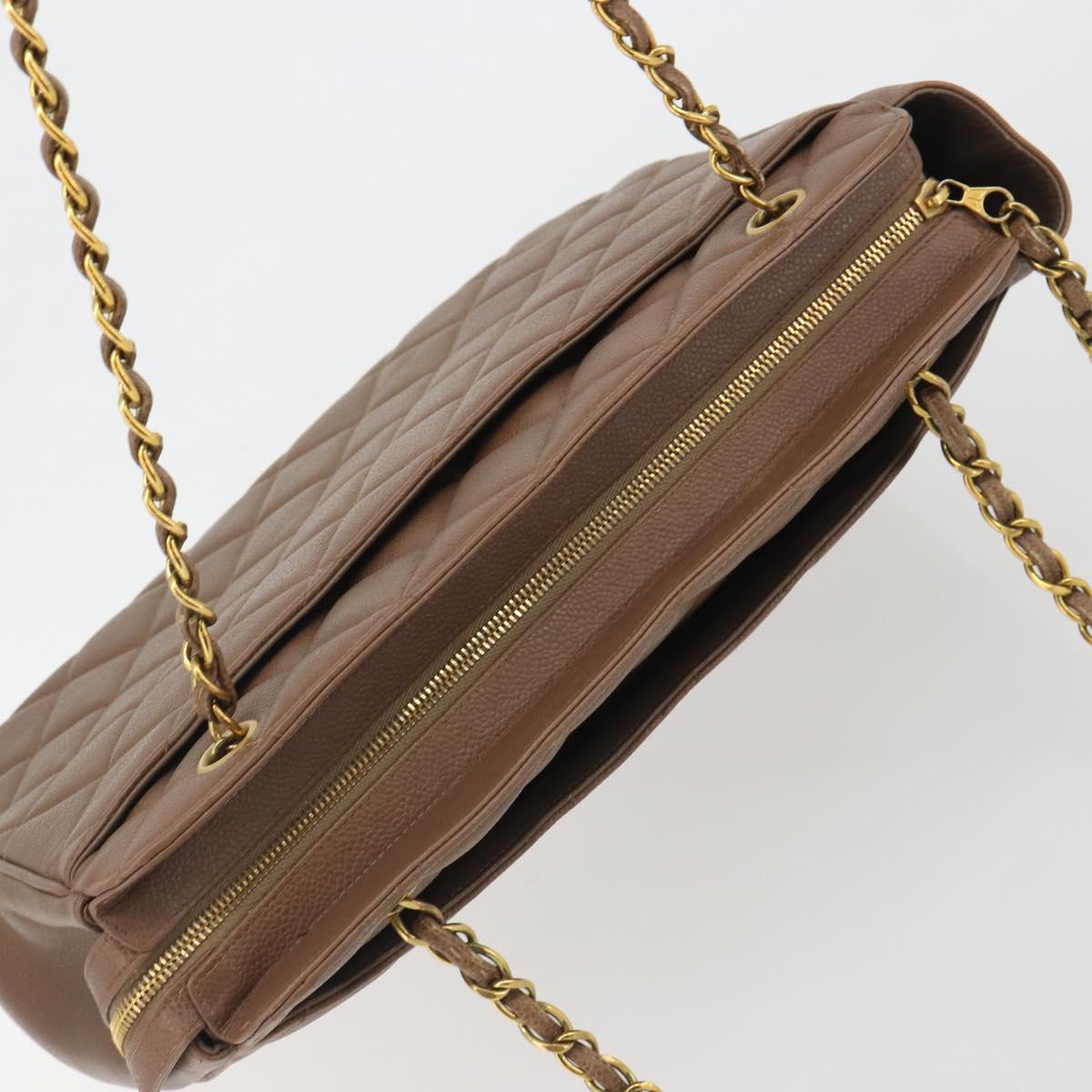 CHANEL Matelasse Chain Shoulder Bag Caviar Skin Brown Gold CC Auth bs36224V