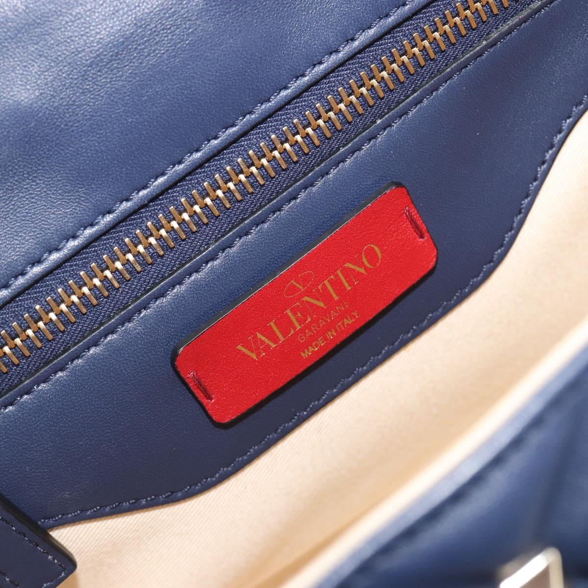 VALENTINO Studs Hand Bag Leather 2way Red Navy Gold Auth bs36227A