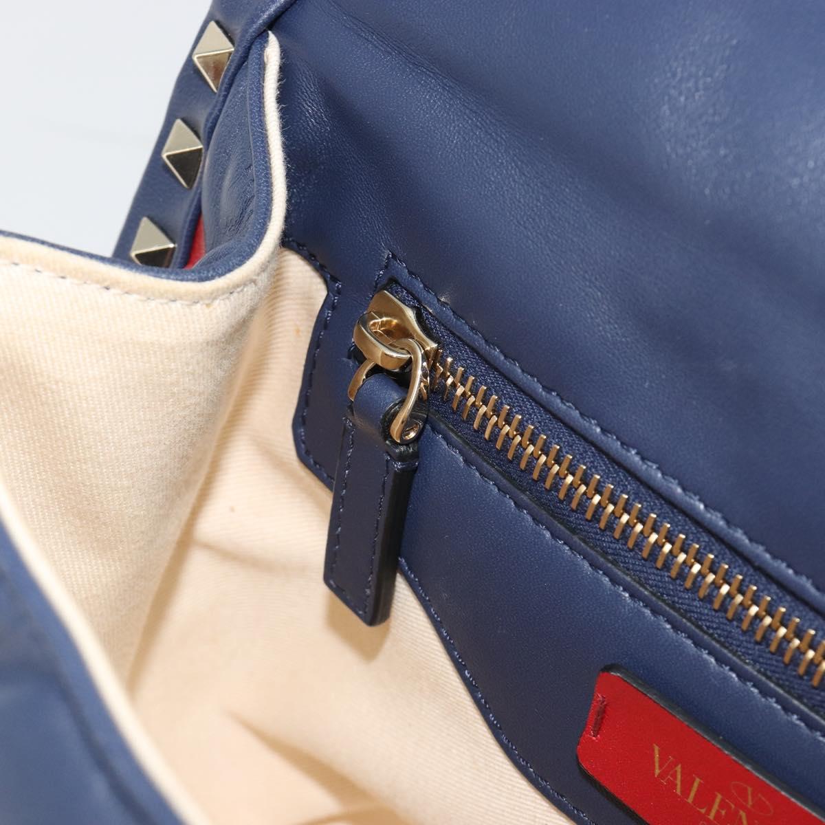 VALENTINO Studs Hand Bag Leather 2way Red Navy Gold Auth bs36227A