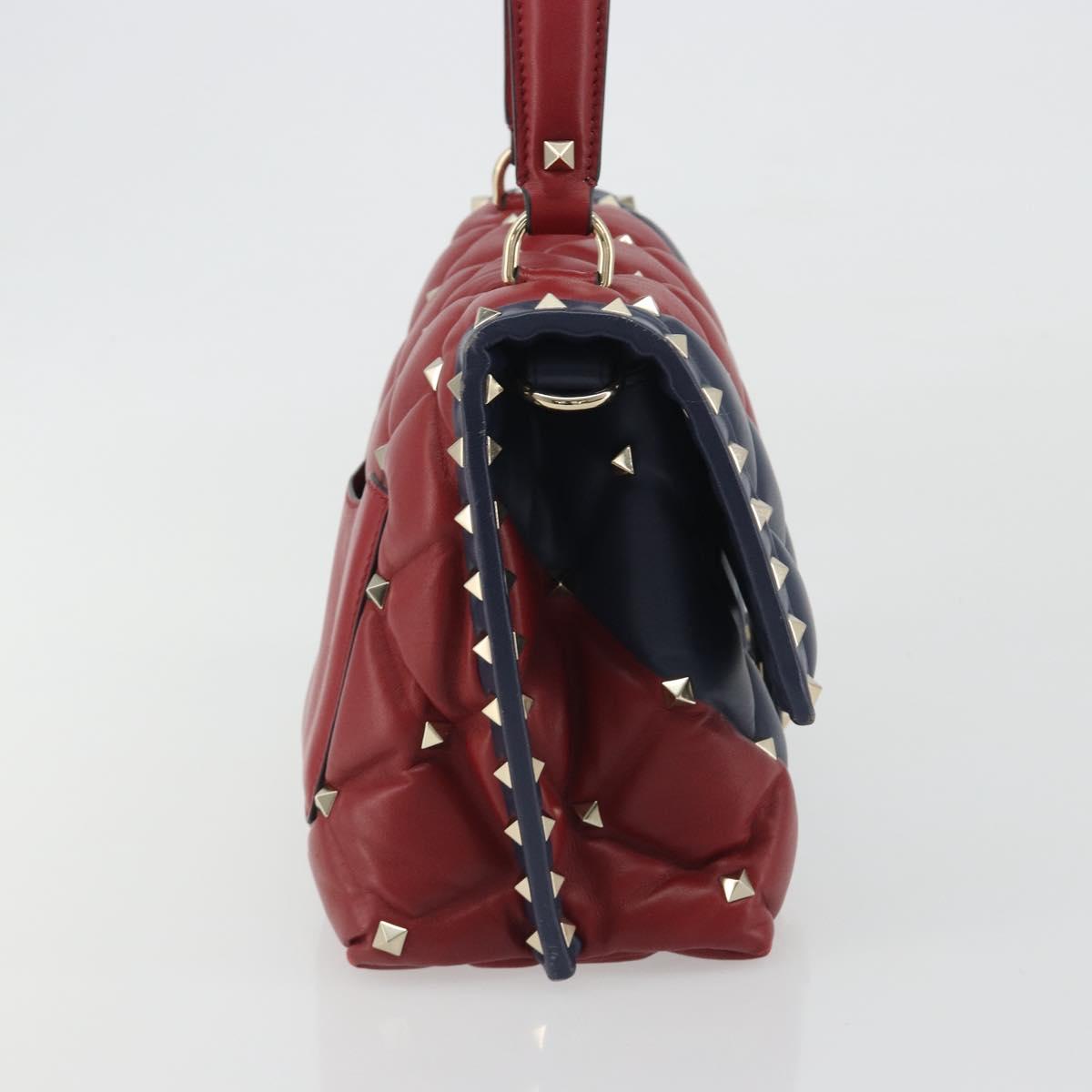 VALENTINO Studs Hand Bag Leather 2way Red Navy Gold Auth bs36227A