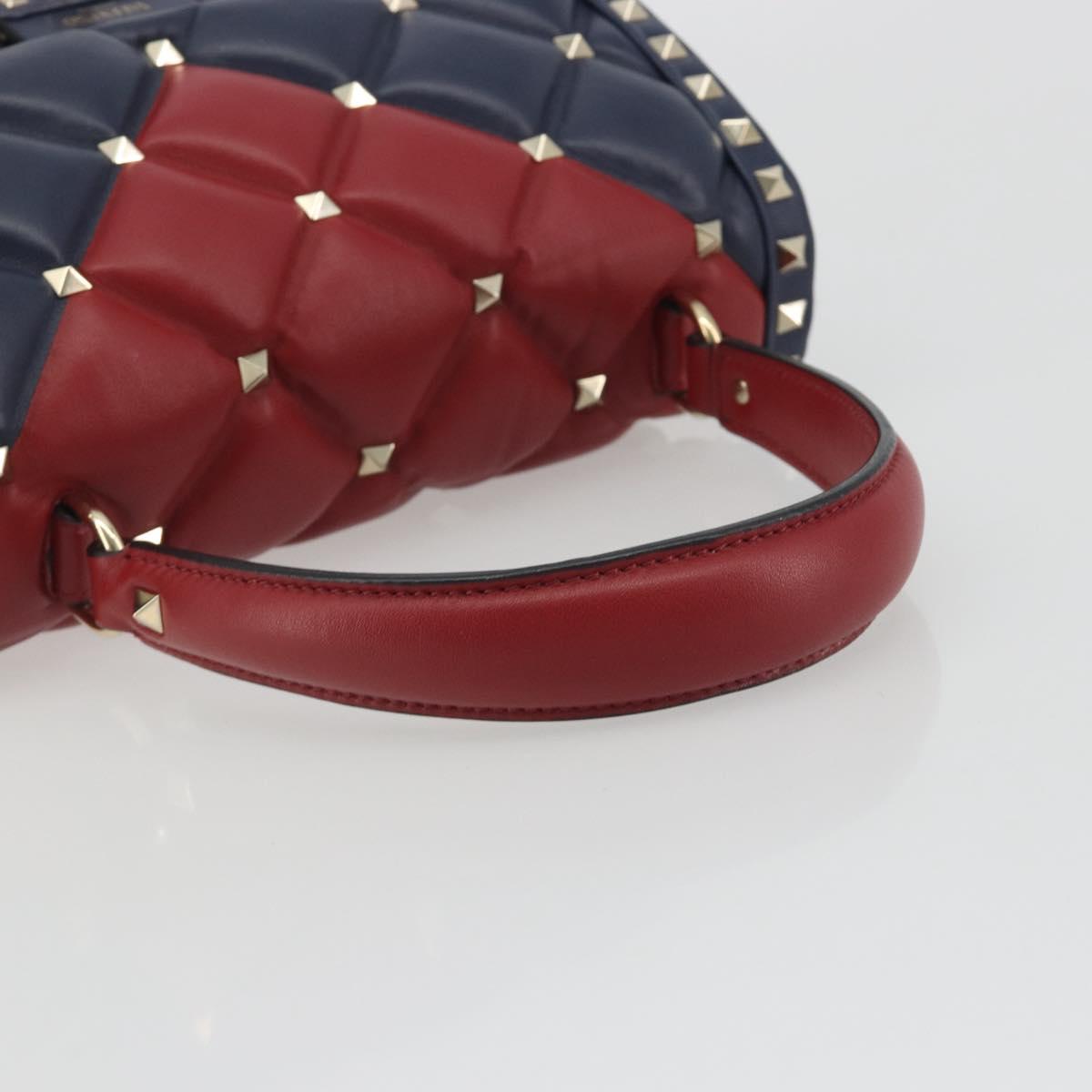 VALENTINO Studs Hand Bag Leather 2way Red Navy Gold Auth bs36227A