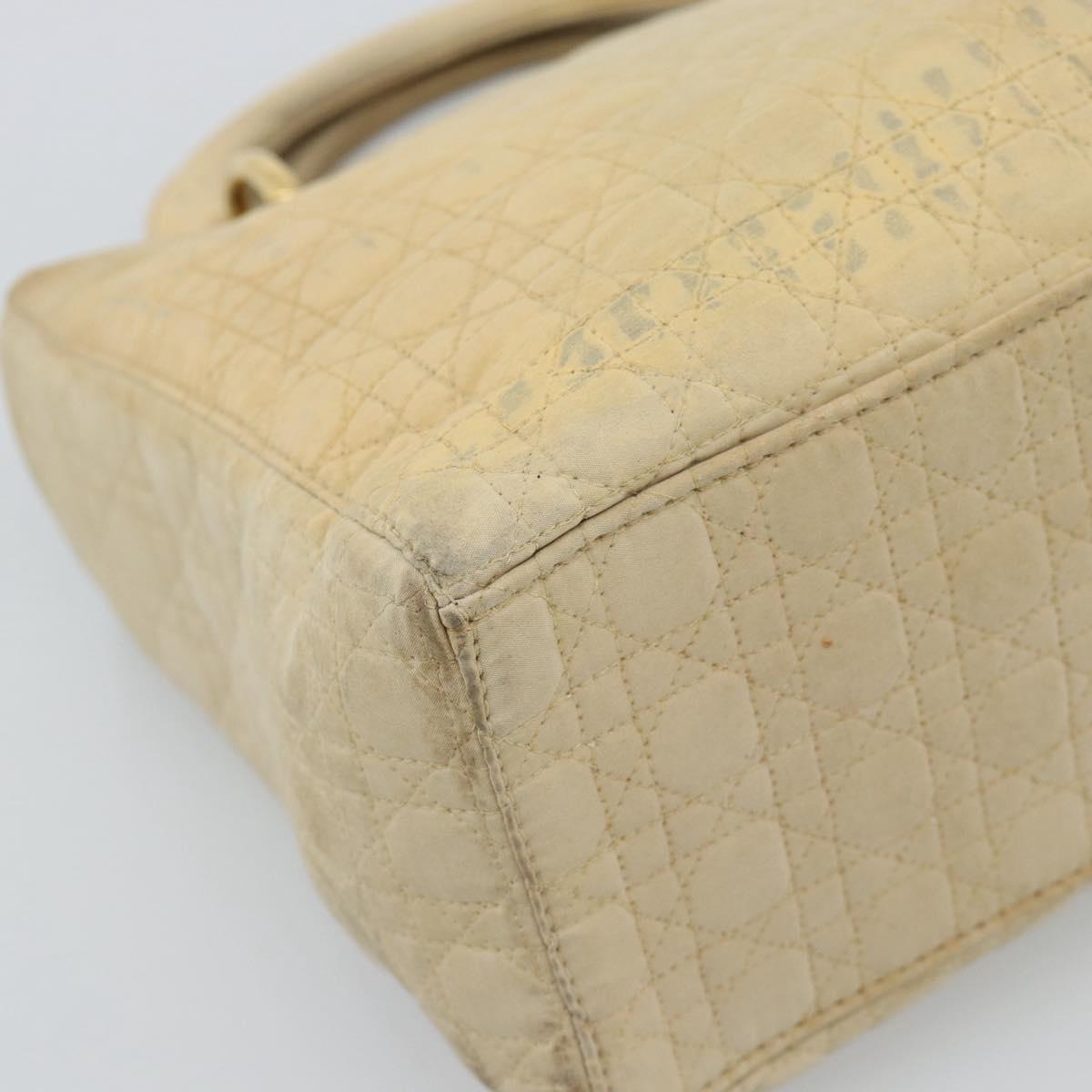 Christian Dior Canage Hand Bag Canvas Beige Gold Auth bs36229