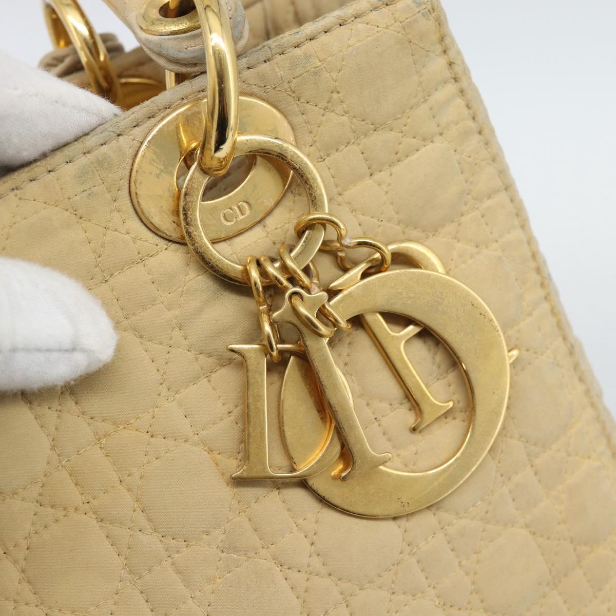 Christian Dior Canage Hand Bag Canvas Beige Gold Auth bs36229