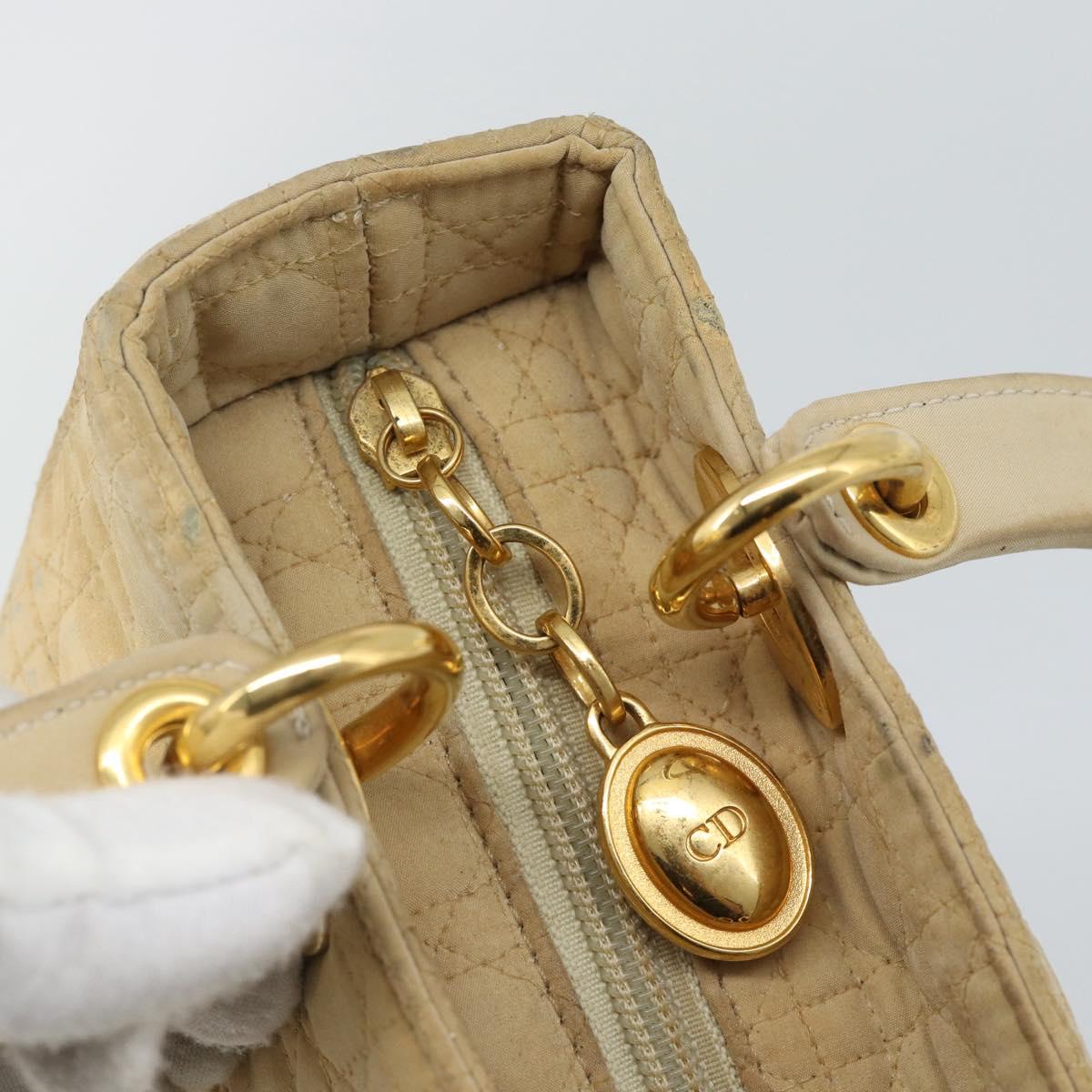 Christian Dior Canage Hand Bag Canvas Beige Gold Auth bs36229
