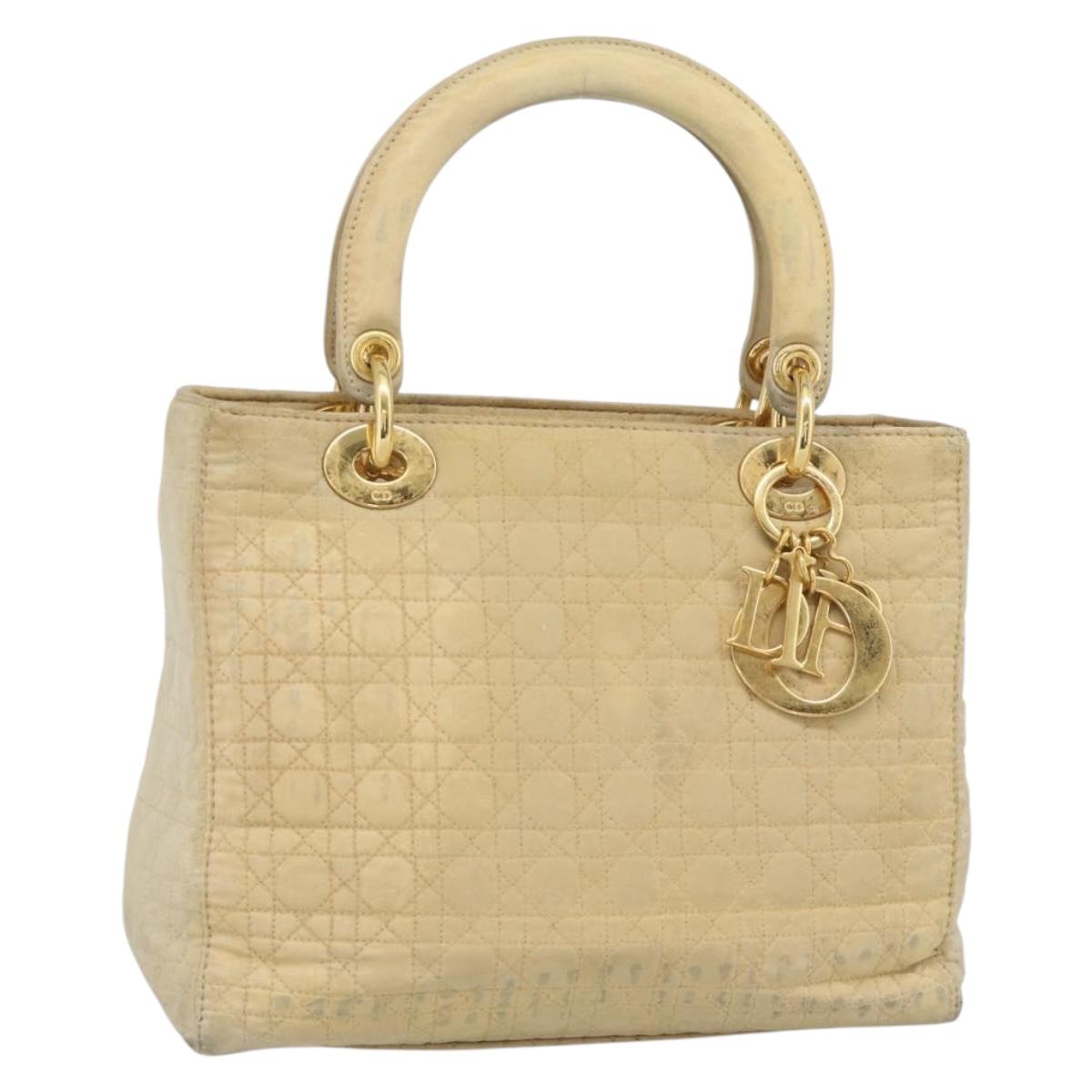 Christian Dior Canage Hand Bag Canvas Beige Gold Auth bs36229