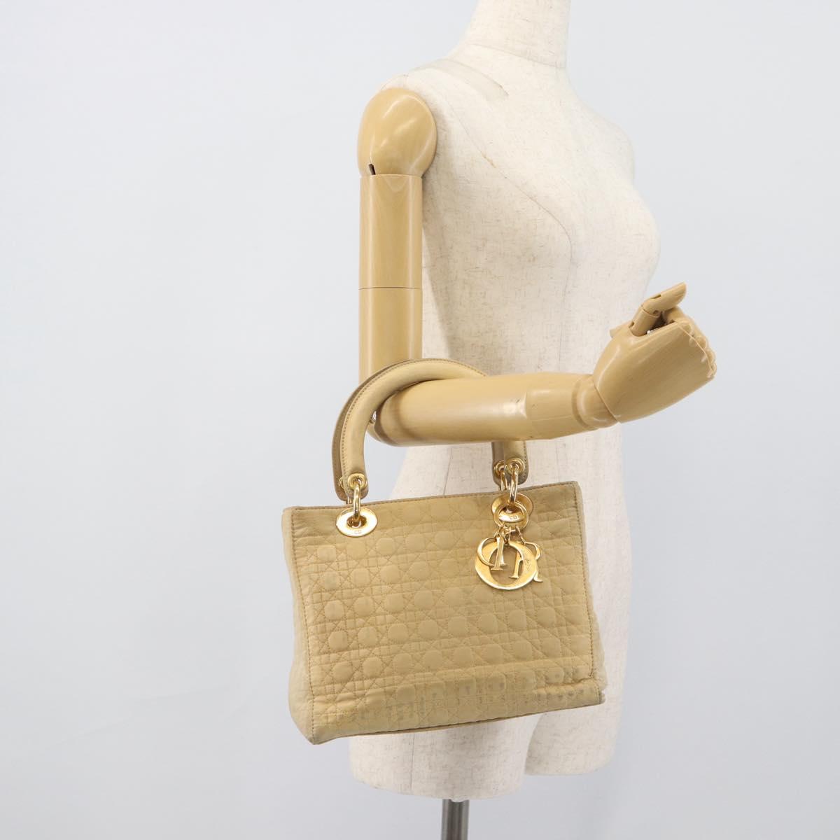 Christian Dior Canage Hand Bag Canvas Beige Gold Auth bs36229