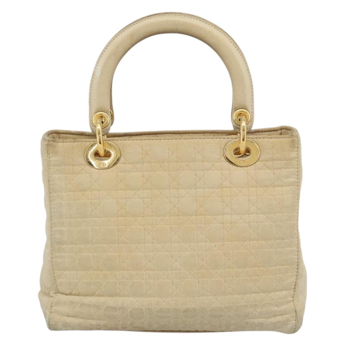 Christian Dior Canage Hand Bag Canvas Beige Gold Auth bs36229