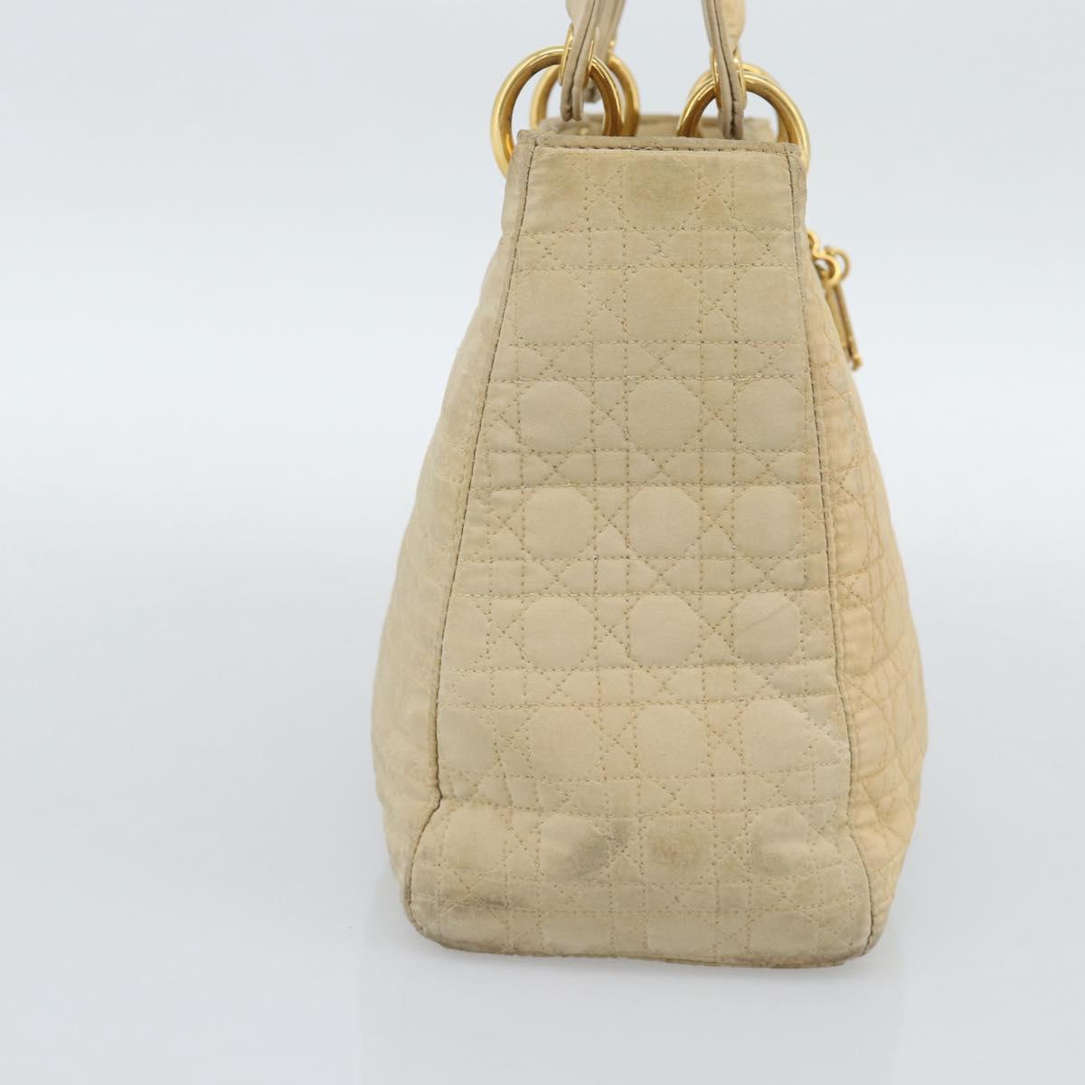 Christian Dior Canage Hand Bag Canvas Beige Gold Auth bs36229