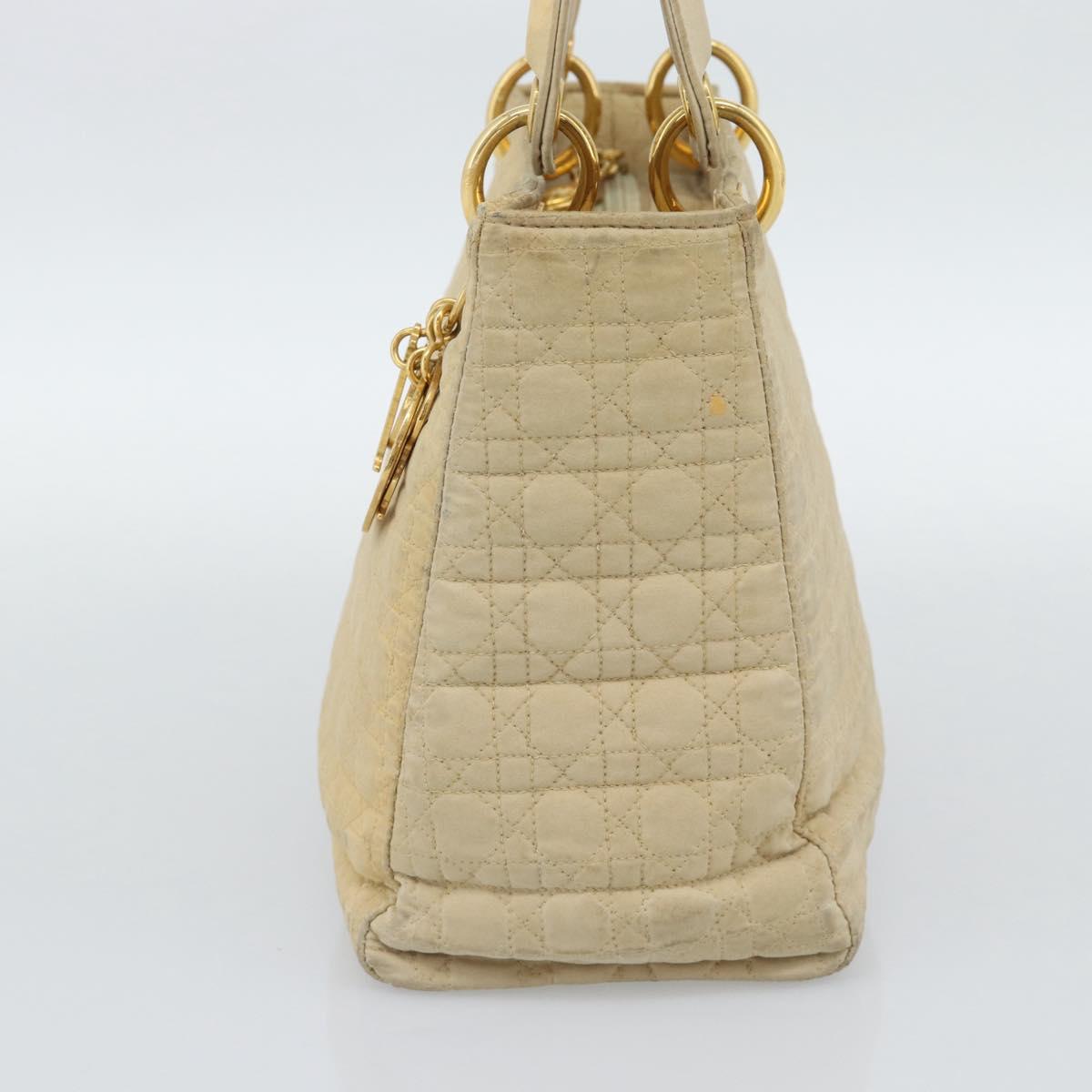 Christian Dior Canage Hand Bag Canvas Beige Gold Auth bs36229