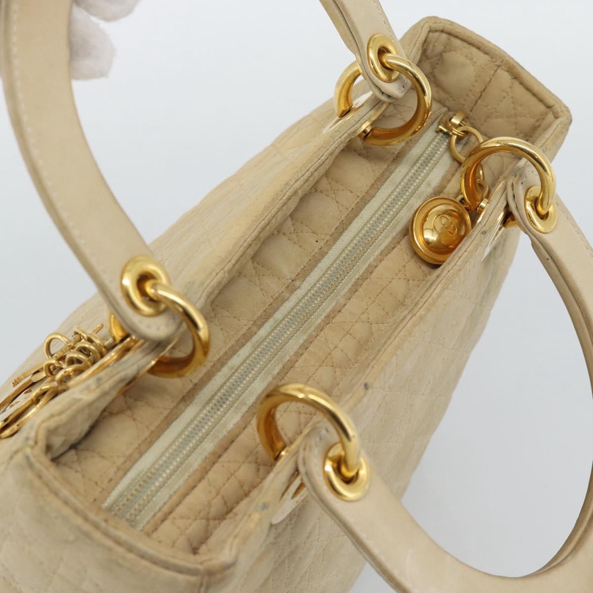 Christian Dior Canage Hand Bag Canvas Beige Gold Auth bs36229