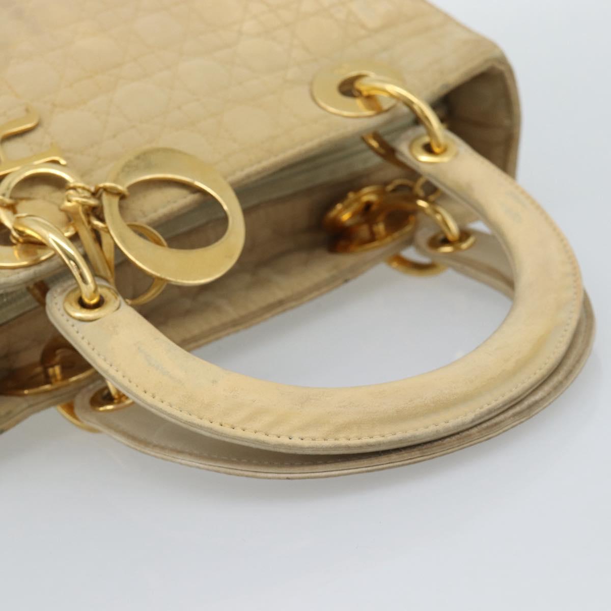 Christian Dior Canage Hand Bag Canvas Beige Gold Auth bs36229