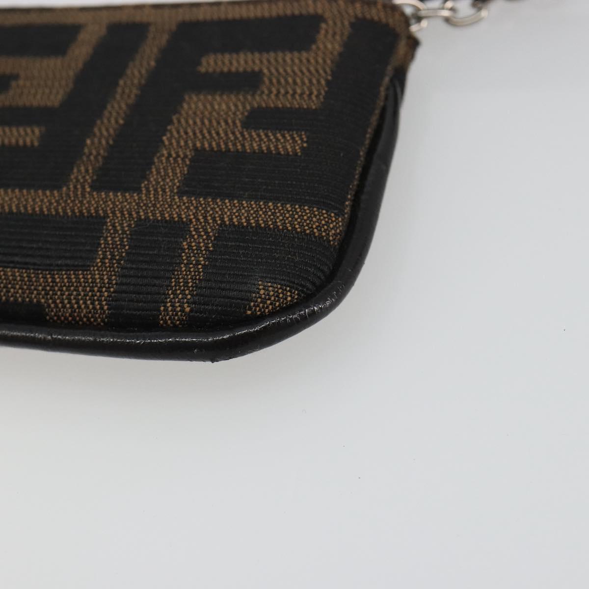 FENDI Zucca Canvas Coin Purse Brown Black Auth bs36231V