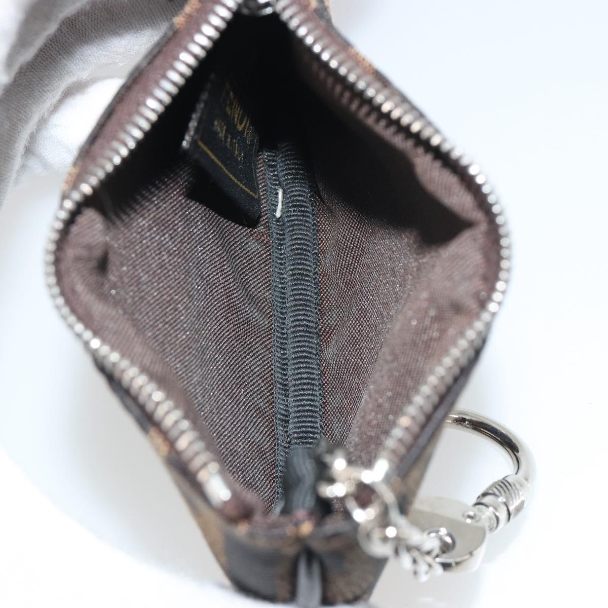 FENDI Zucca Canvas Coin Purse Brown Black Auth bs36231V