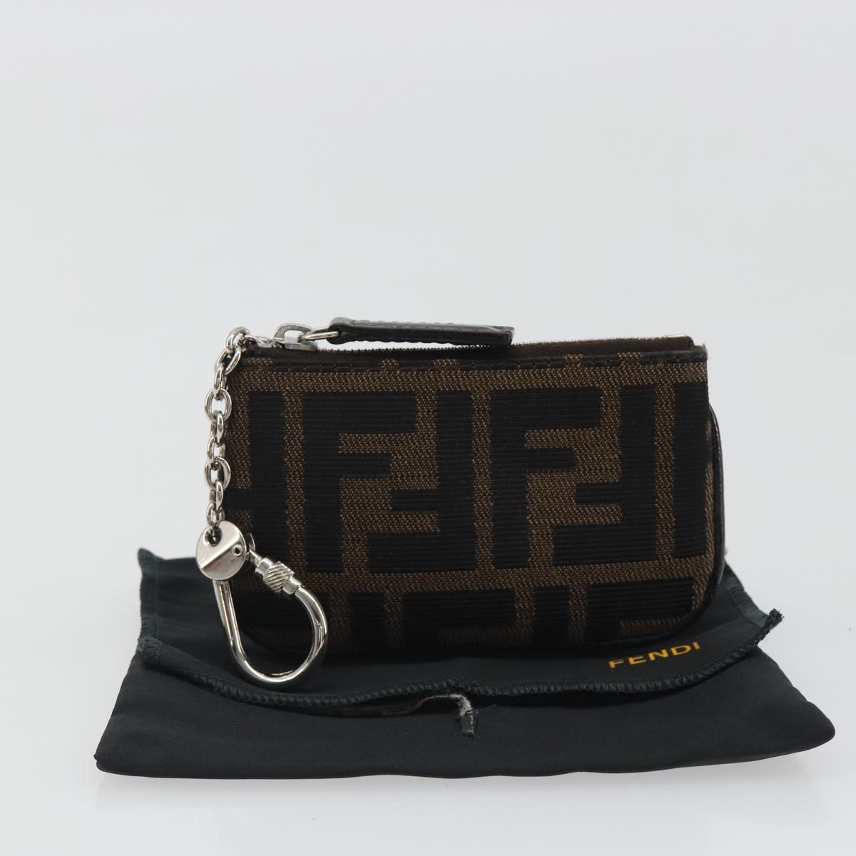 FENDI Zucca Canvas Coin Purse Brown Black Auth bs36231V
