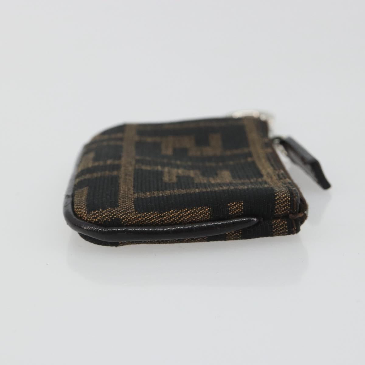 FENDI Zucca Canvas Coin Purse Brown Black Auth bs36231V