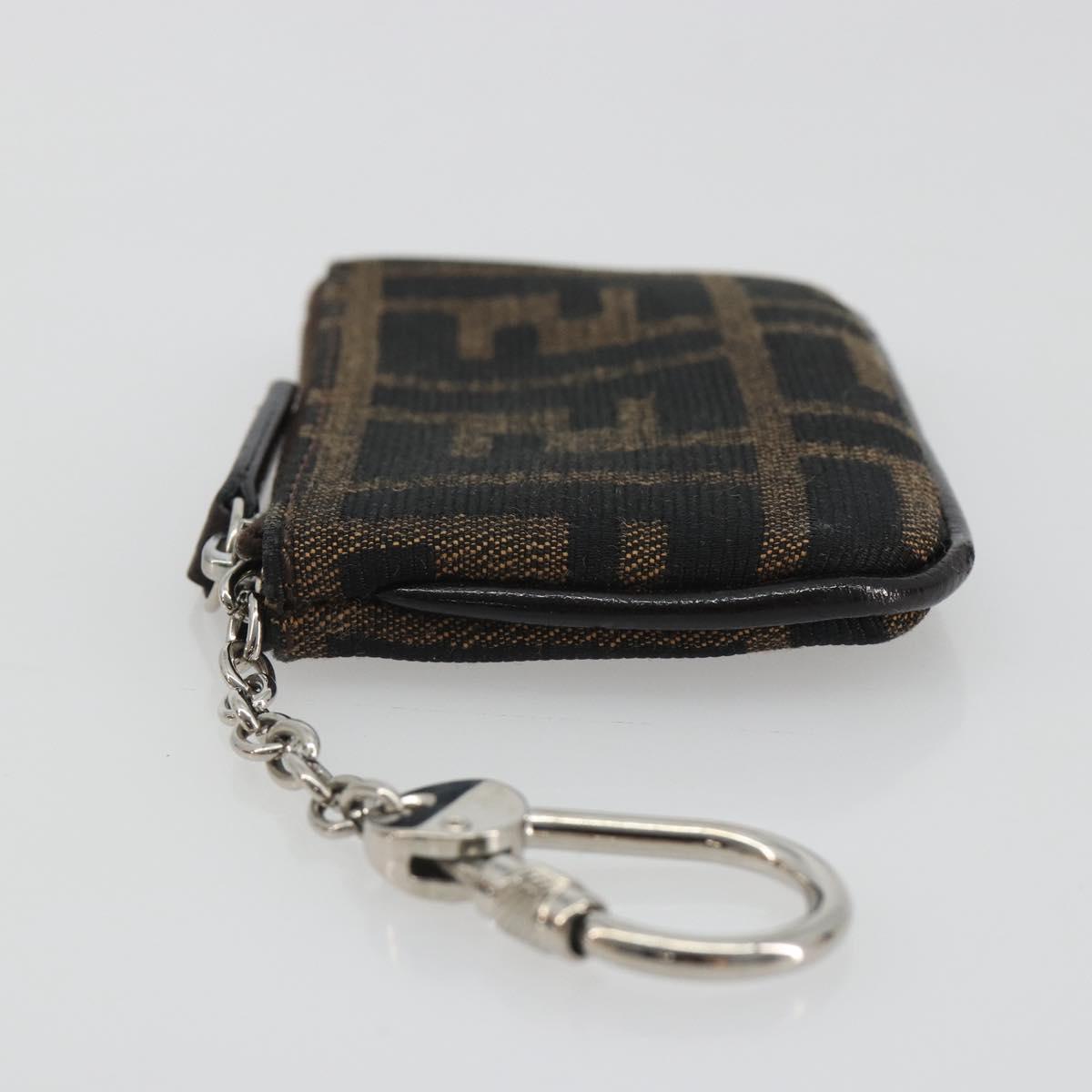 FENDI Zucca Canvas Coin Purse Brown Black Auth bs36231V